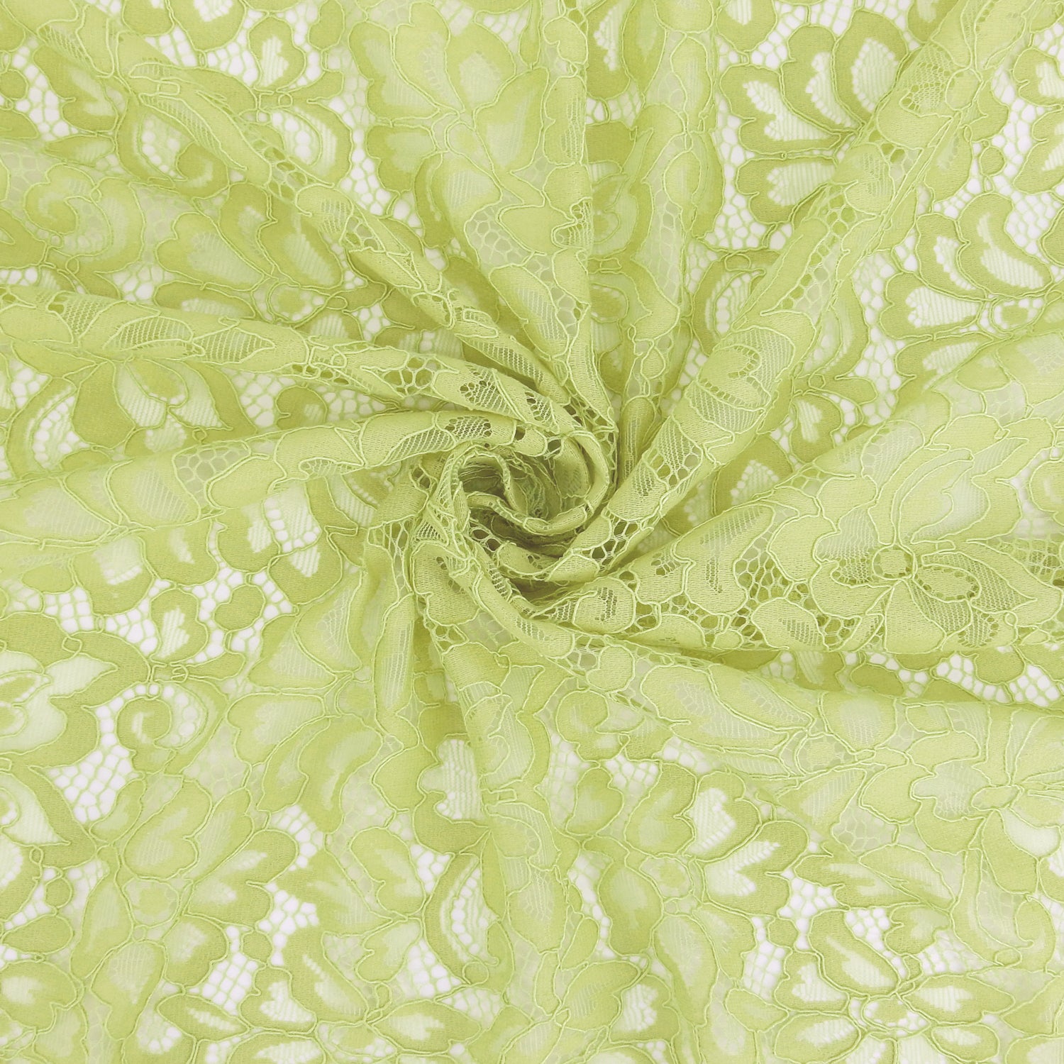 Double Scalloped Eyelash Border Klauber Lace Fabric 3543 Chartreuse