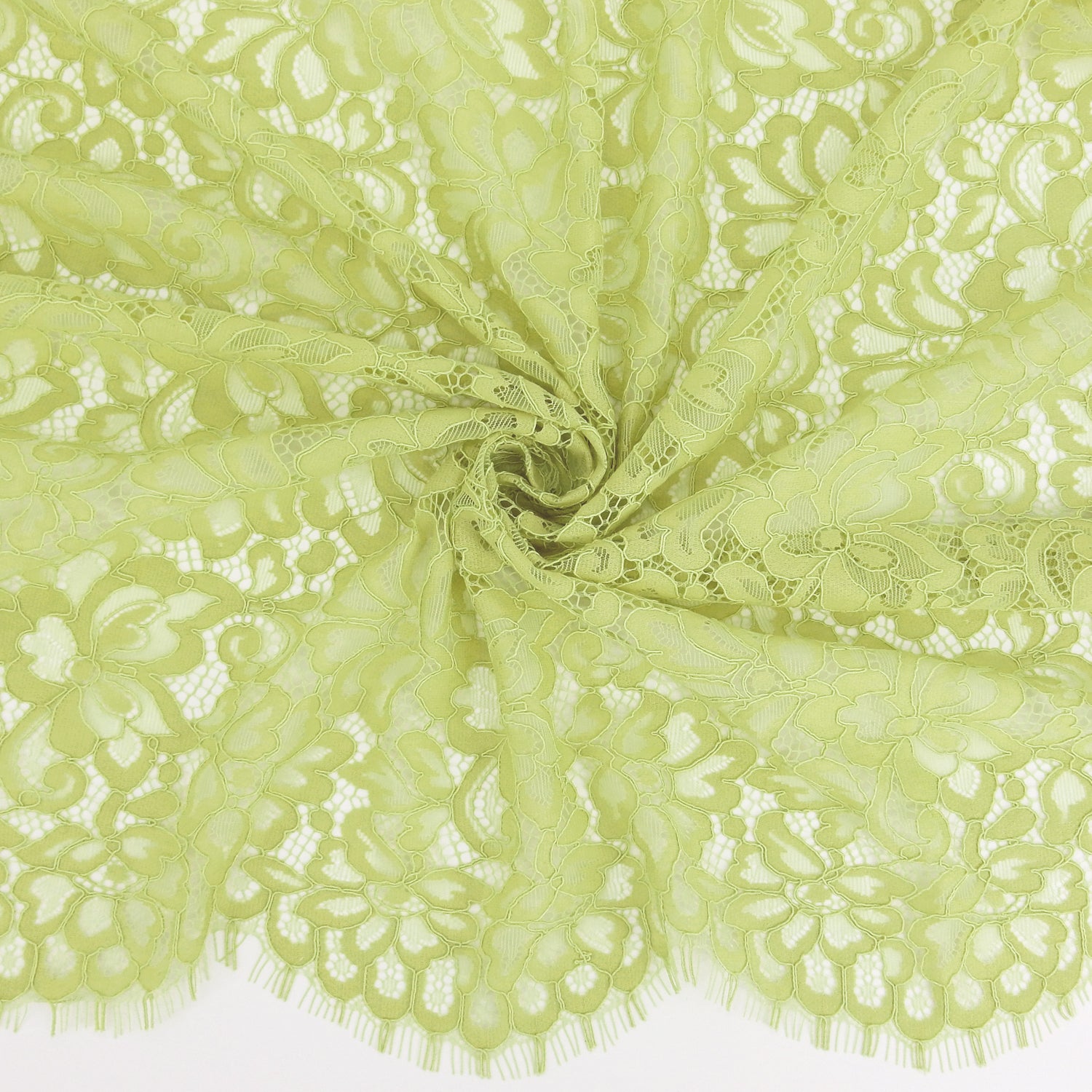 Double Scalloped Eyelash Border Klauber Lace Fabric 3543 Chartreuse