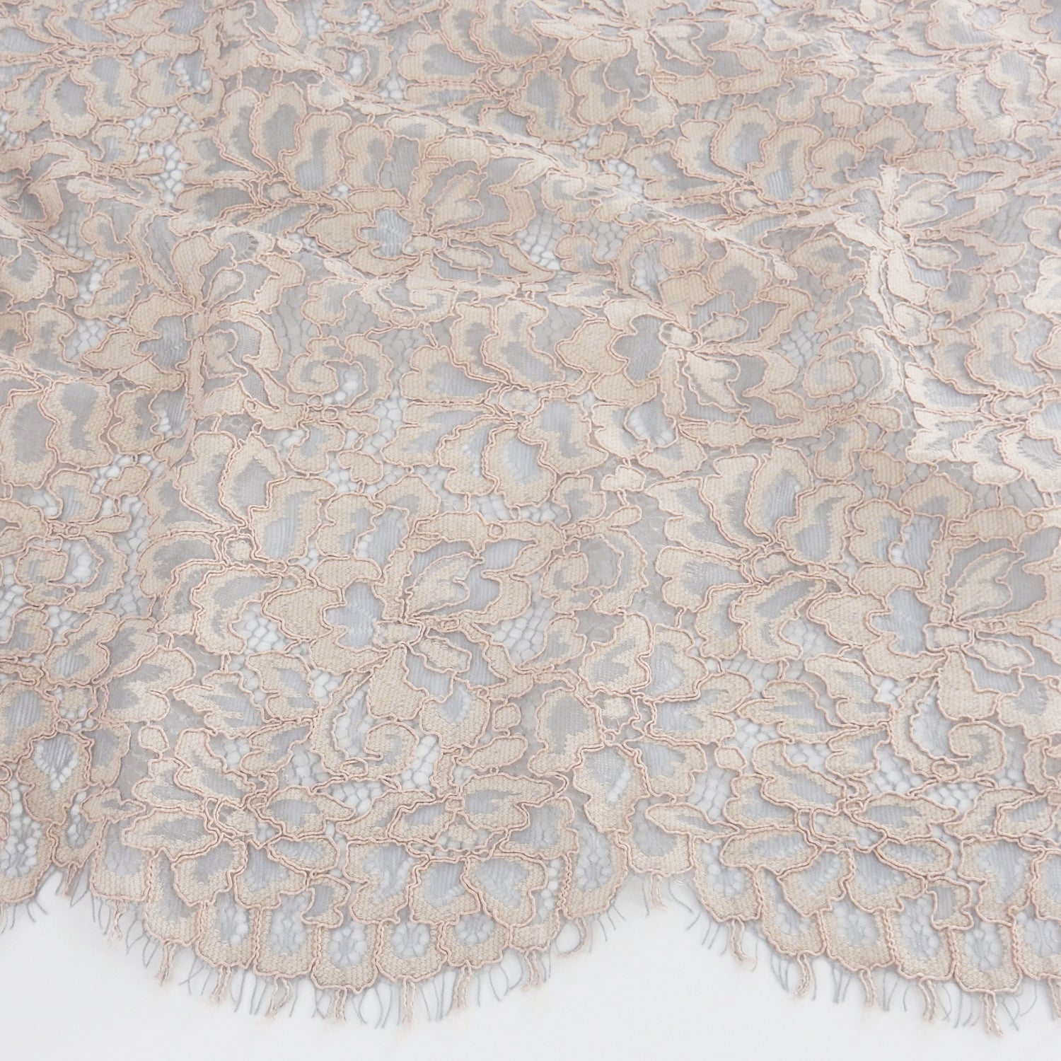 Double Scalloped Eyelash Border Klauber Lace Fabric 3543 Dusty Blue/Seashell