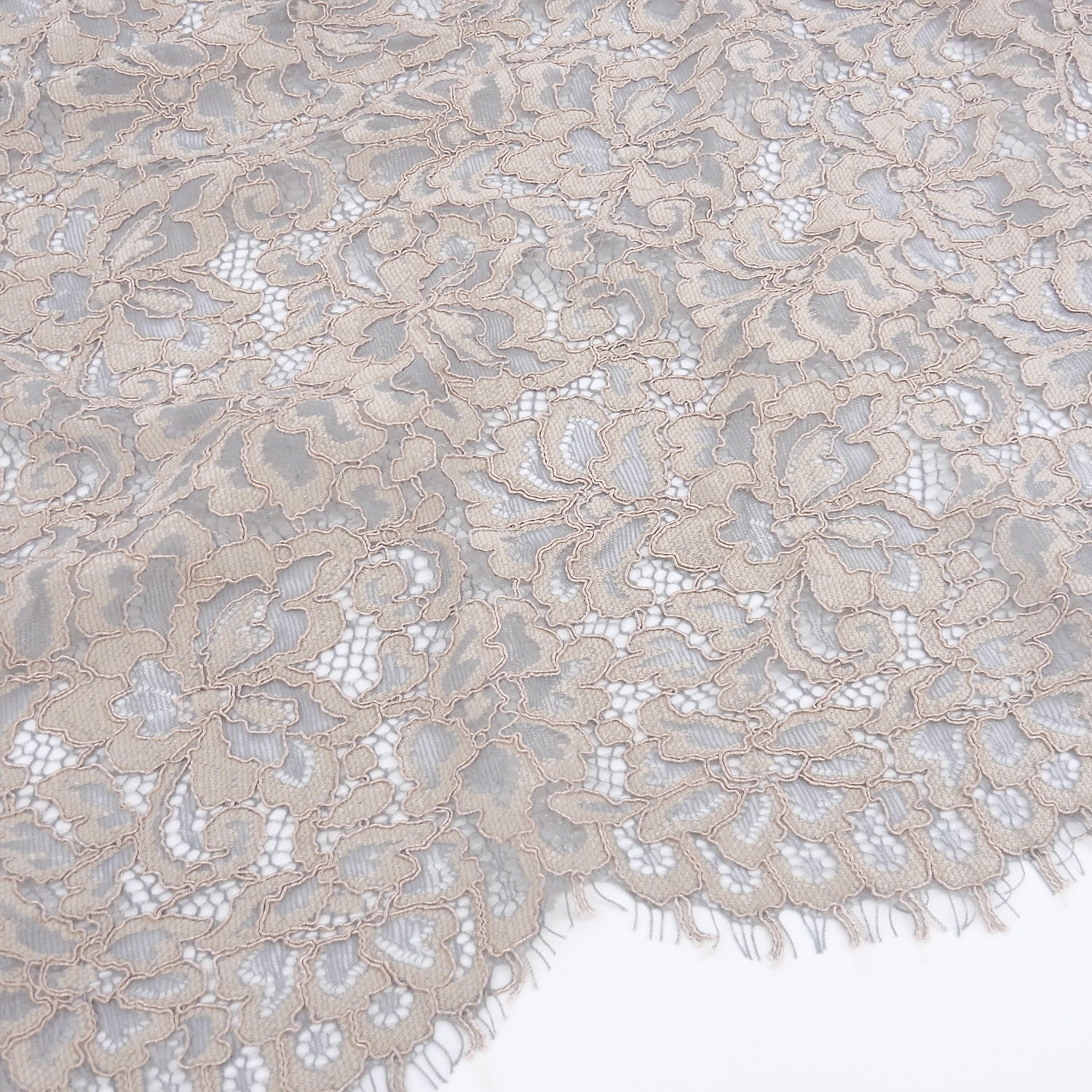 Double Scalloped Eyelash Border Klauber Lace Fabric 3543 Dusty Blue/Seashell