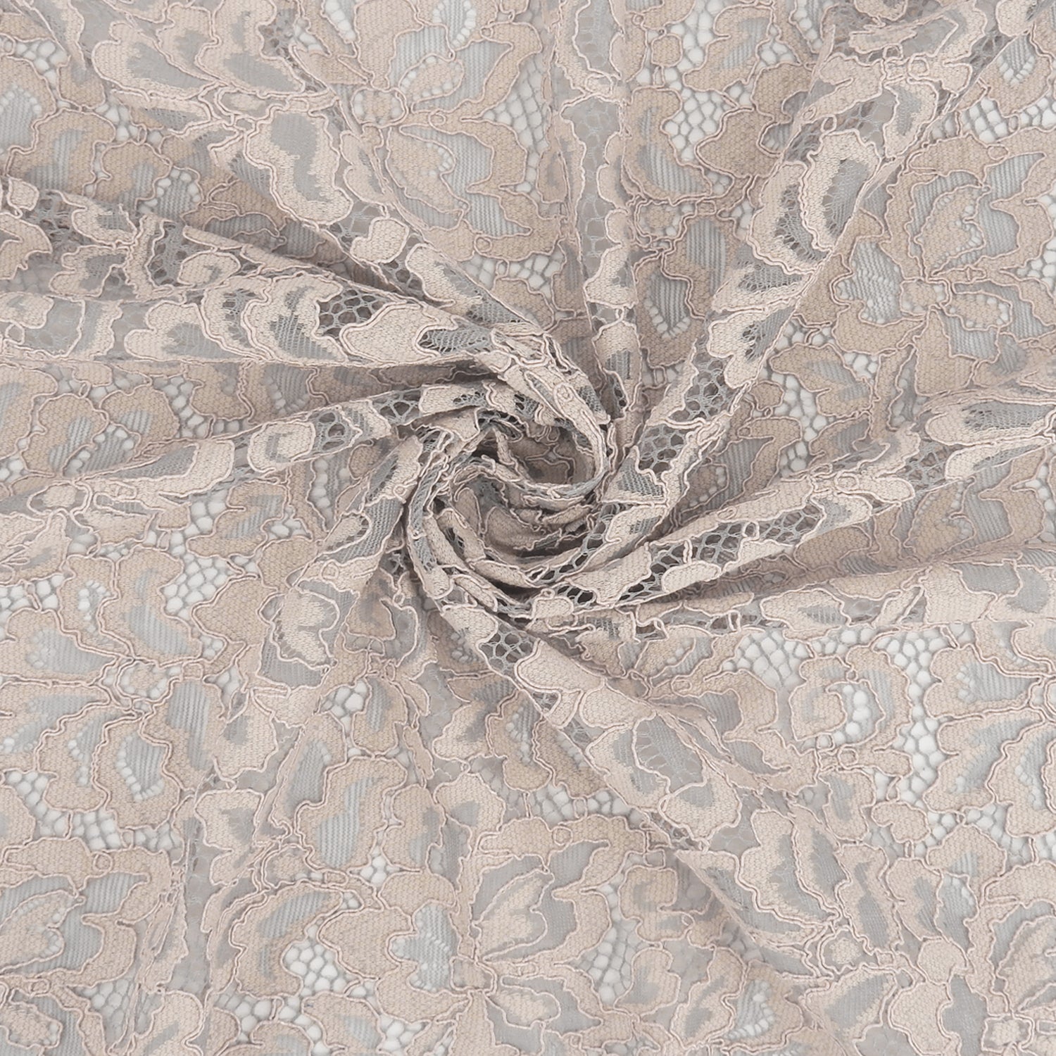 Double Scalloped Eyelash Border Klauber Lace Fabric 3543 Dusty Blue/Seashell