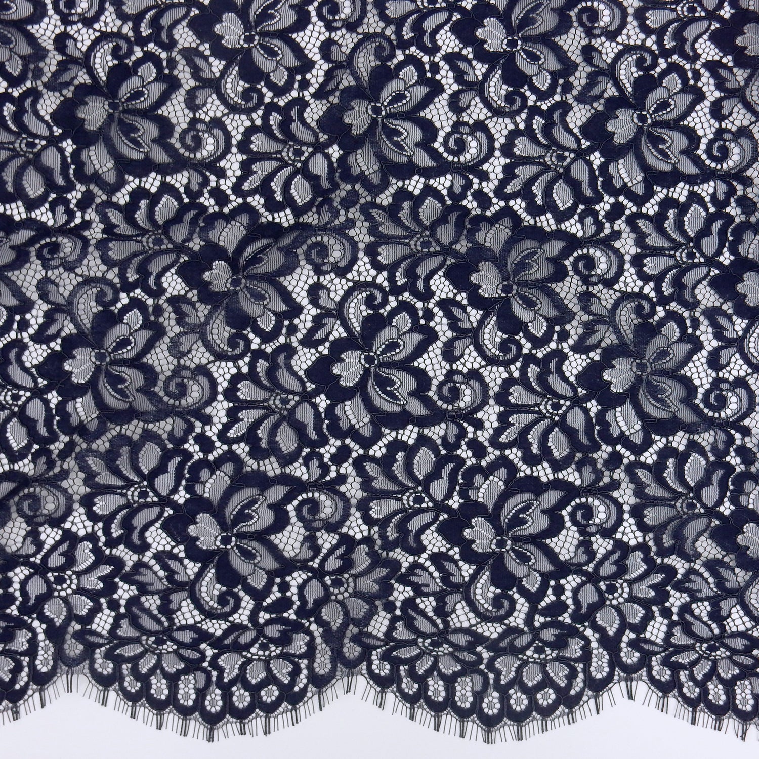 Double Scalloped Eyelash Border Klauber Lace Fabric 3543 Night