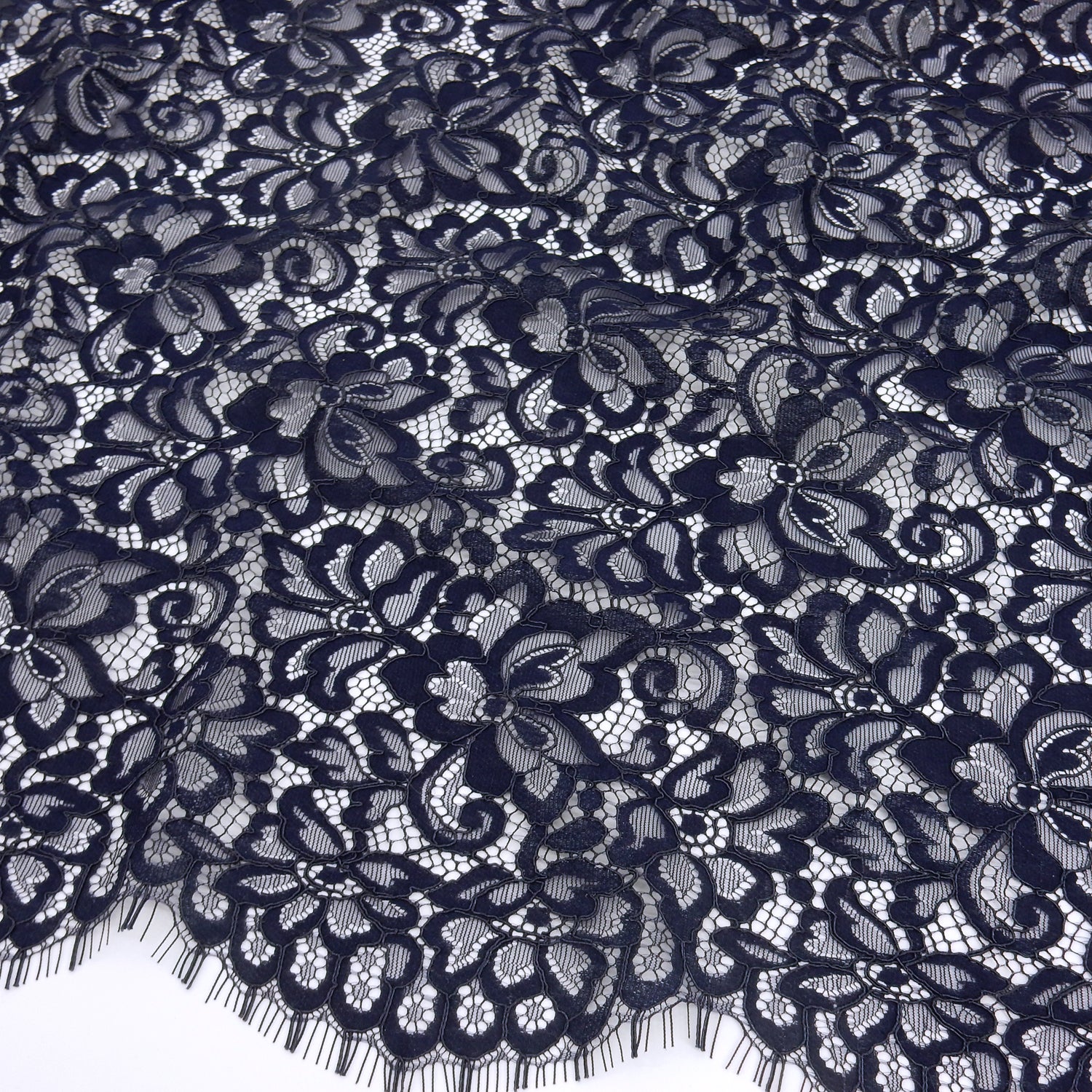 Double Scalloped Eyelash Border Klauber Lace Fabric 3543 Night