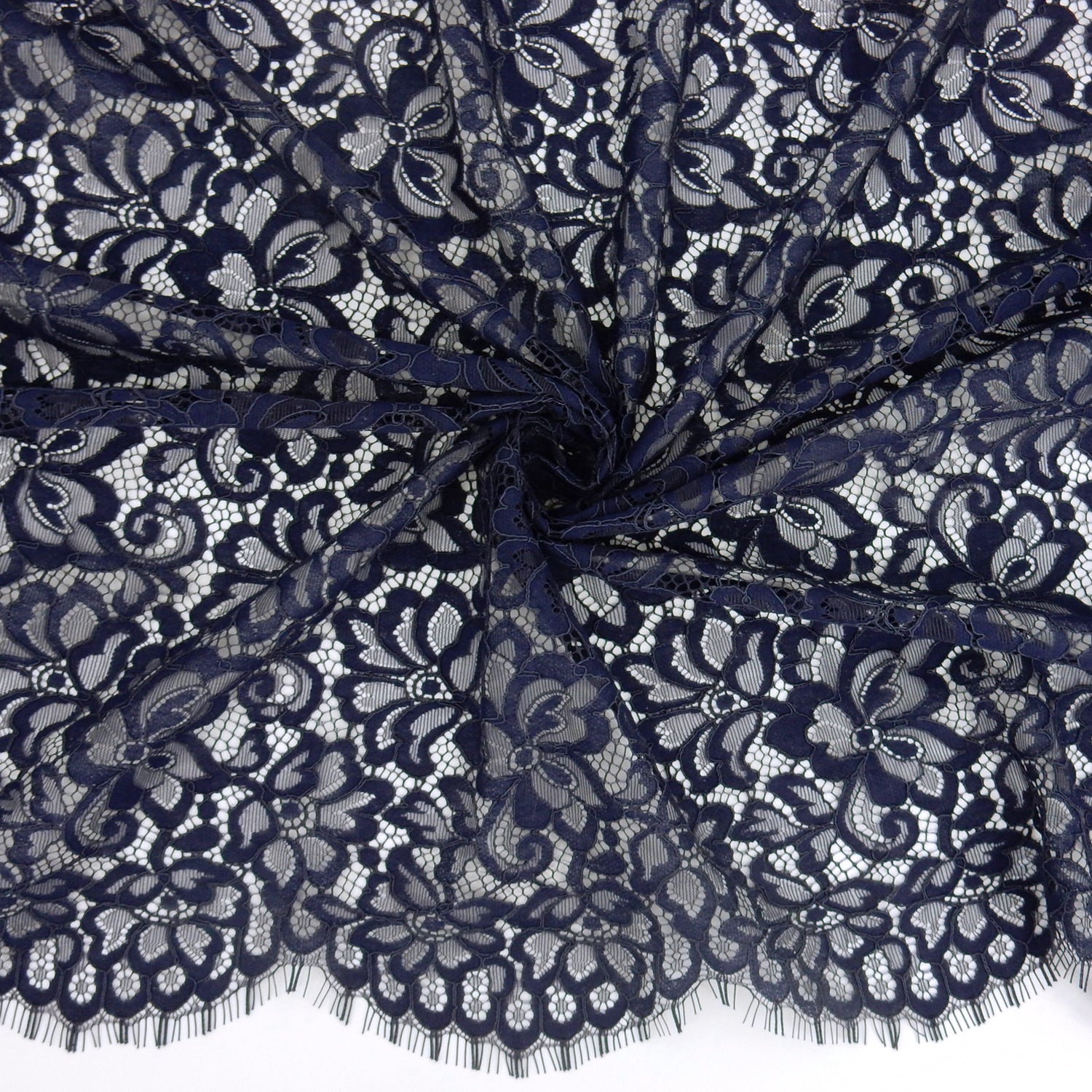 Double Scalloped Eyelash Border Klauber Lace Fabric 3543 Night
