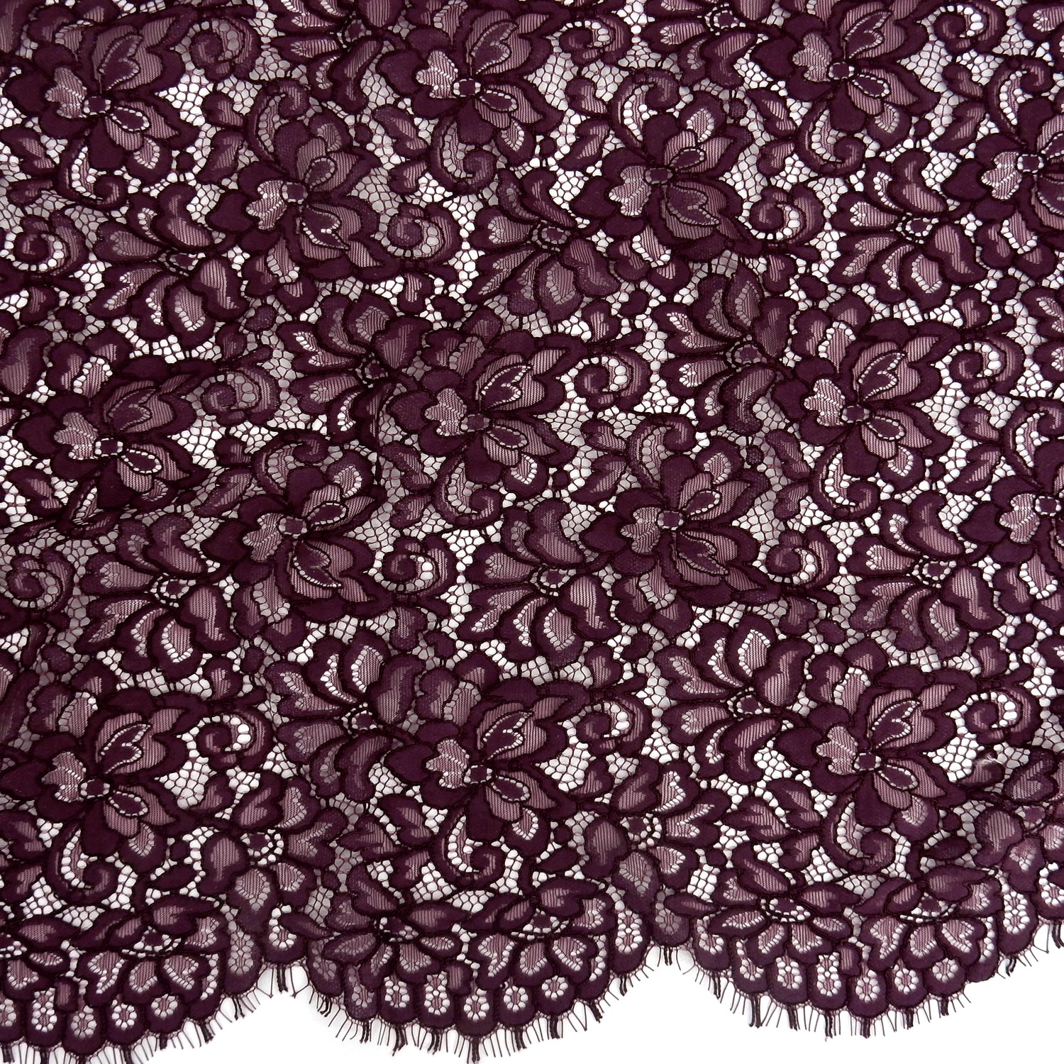 Double Scalloped Eyelash Border Klauber Lace Fabric 3543 Dark Violet