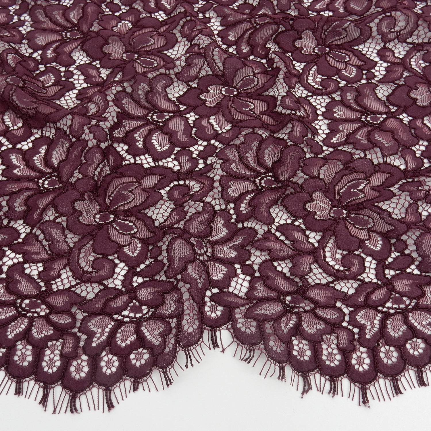 Double Scalloped Eyelash Border Klauber Lace Fabric 3543 Dark Violet