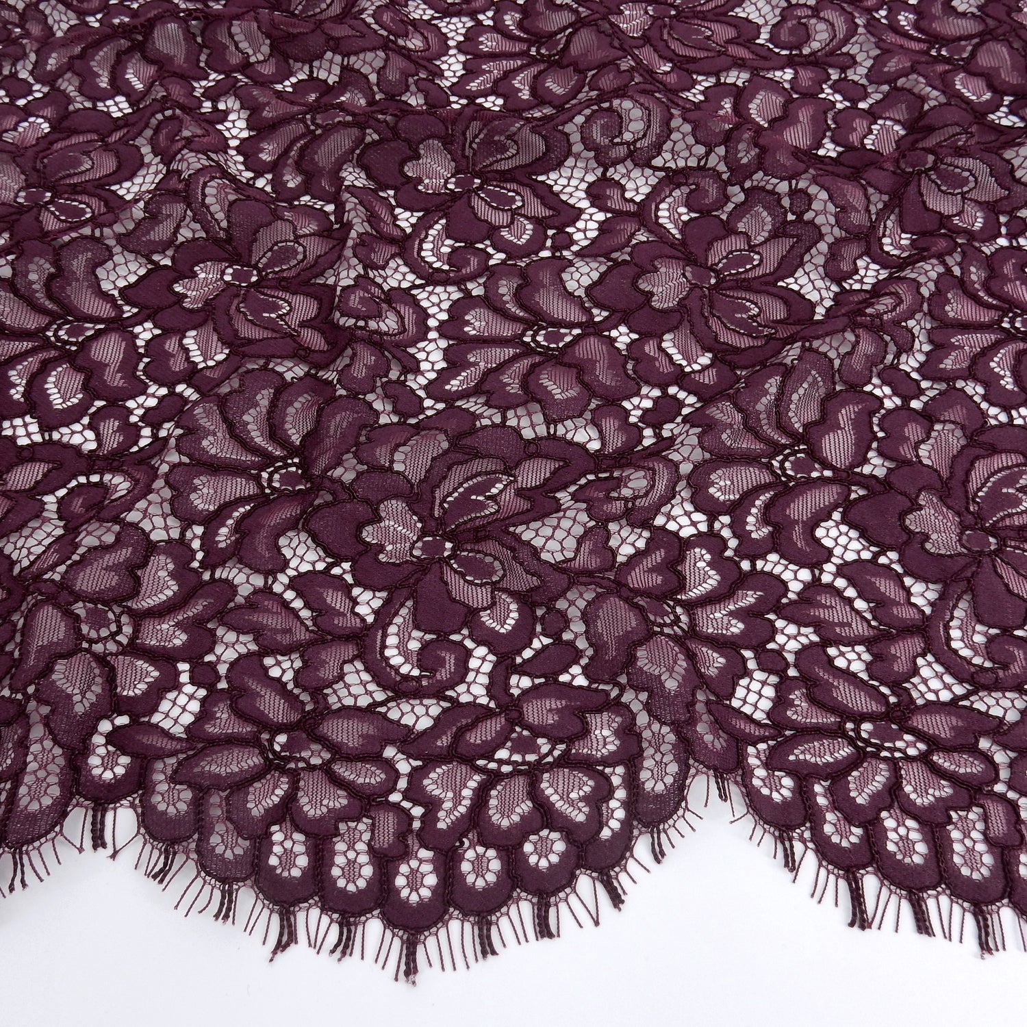 Double Scalloped Eyelash Border Klauber Lace Fabric 3543 Dark Violet