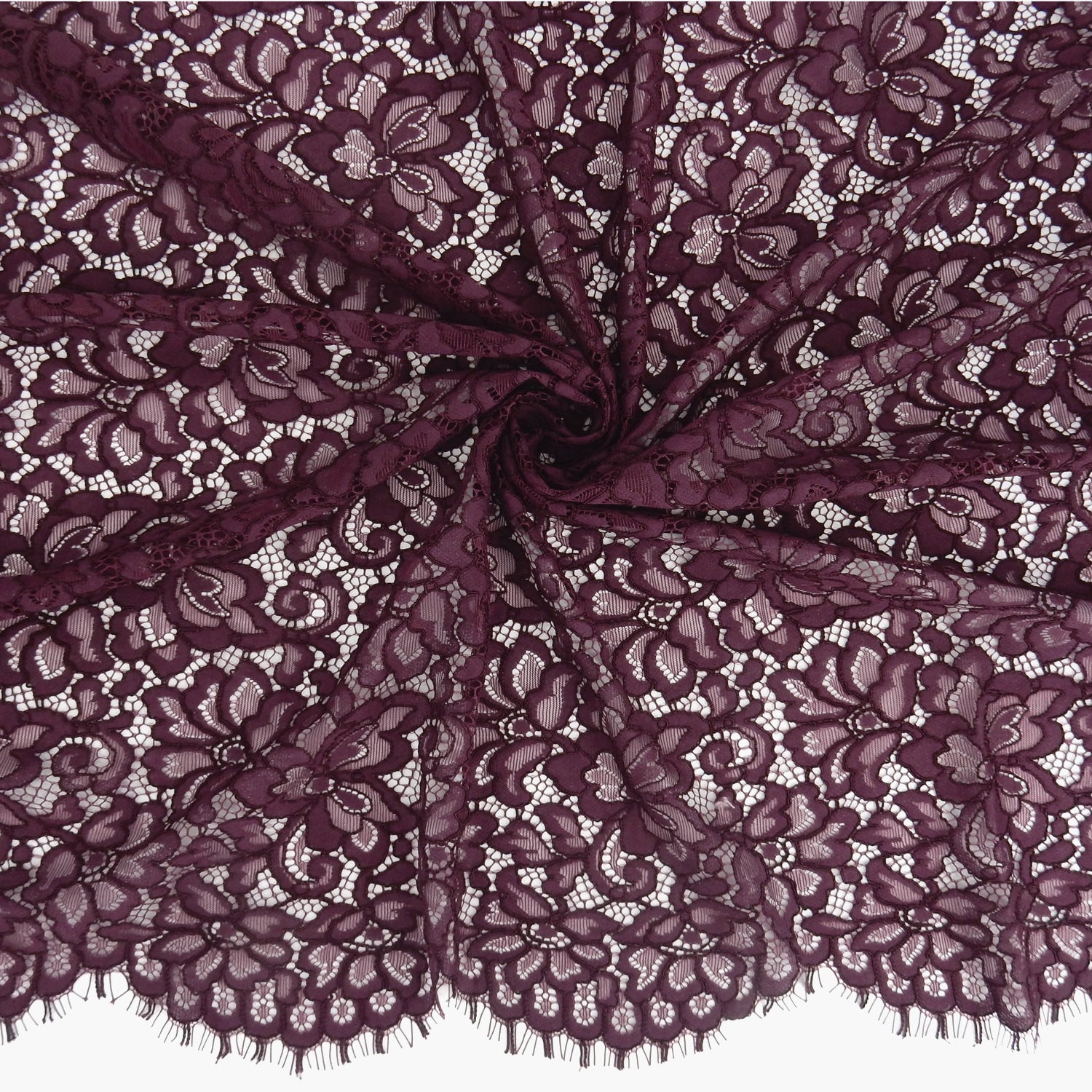Double Scalloped Eyelash Border Klauber Lace Fabric 3543 Dark Violet