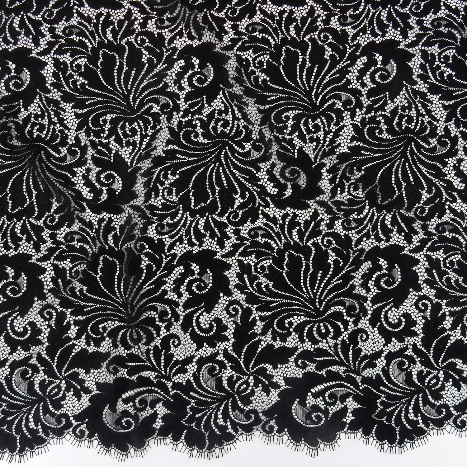 Double Scalloped Eyelash Border Klauber Lace Fabric 3570 Black
