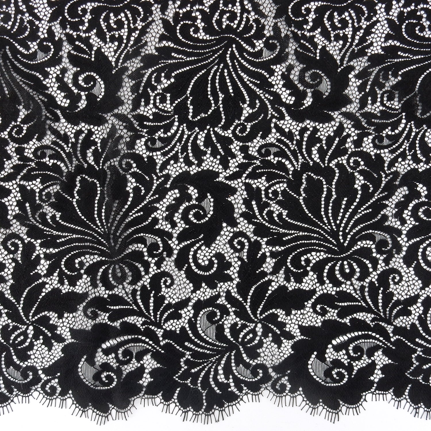Double Scalloped Eyelash Border Klauber Lace Fabric 3570 Black
