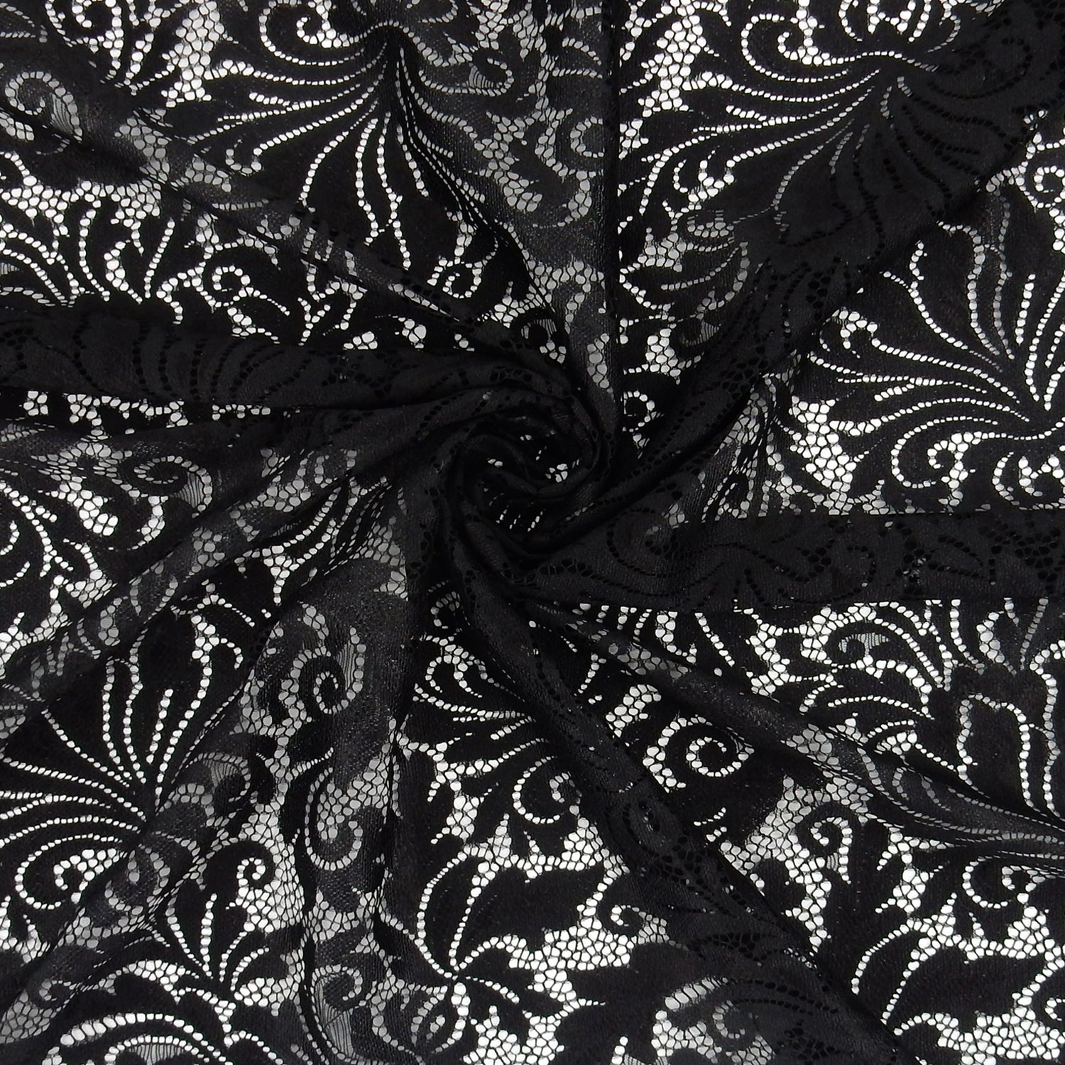 Double Scalloped Eyelash Border Klauber Lace Fabric 3570 Black