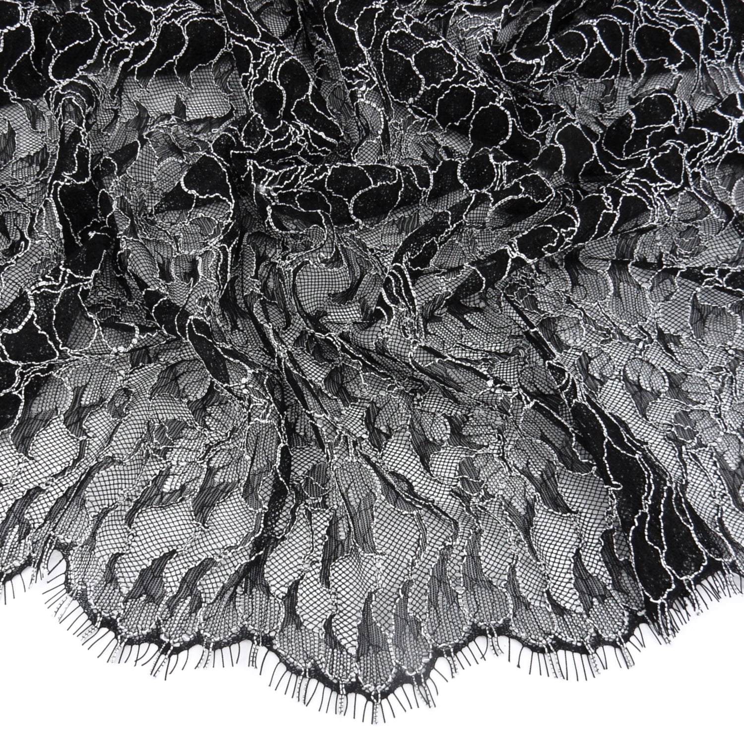 Double Sided Eyelash Border Mesh Klauber Lace Fabric 3852 Black/Ivory