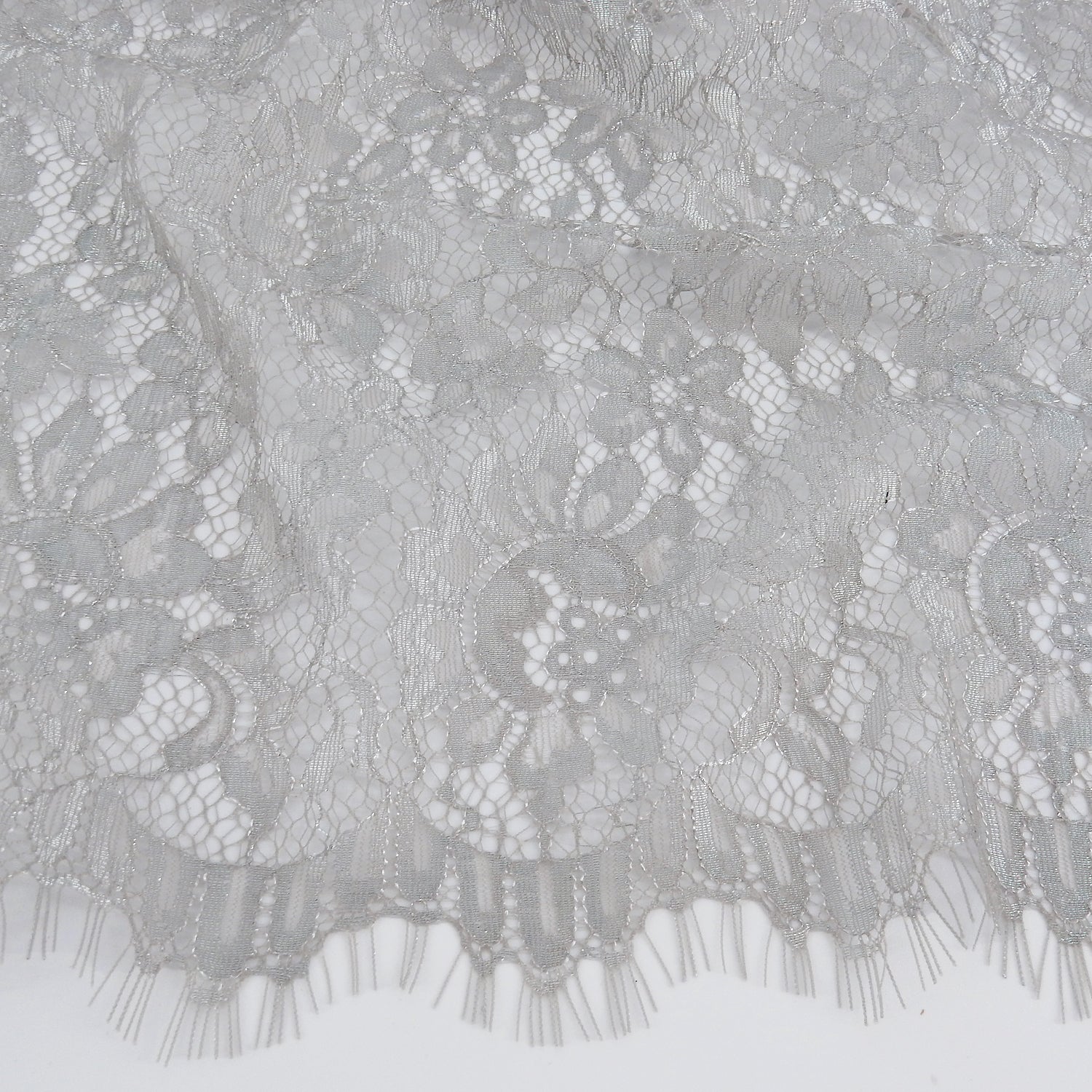 Double Scalloped Eyelash Border Klauber Lace Fabric 3861 Sandstone/Silver