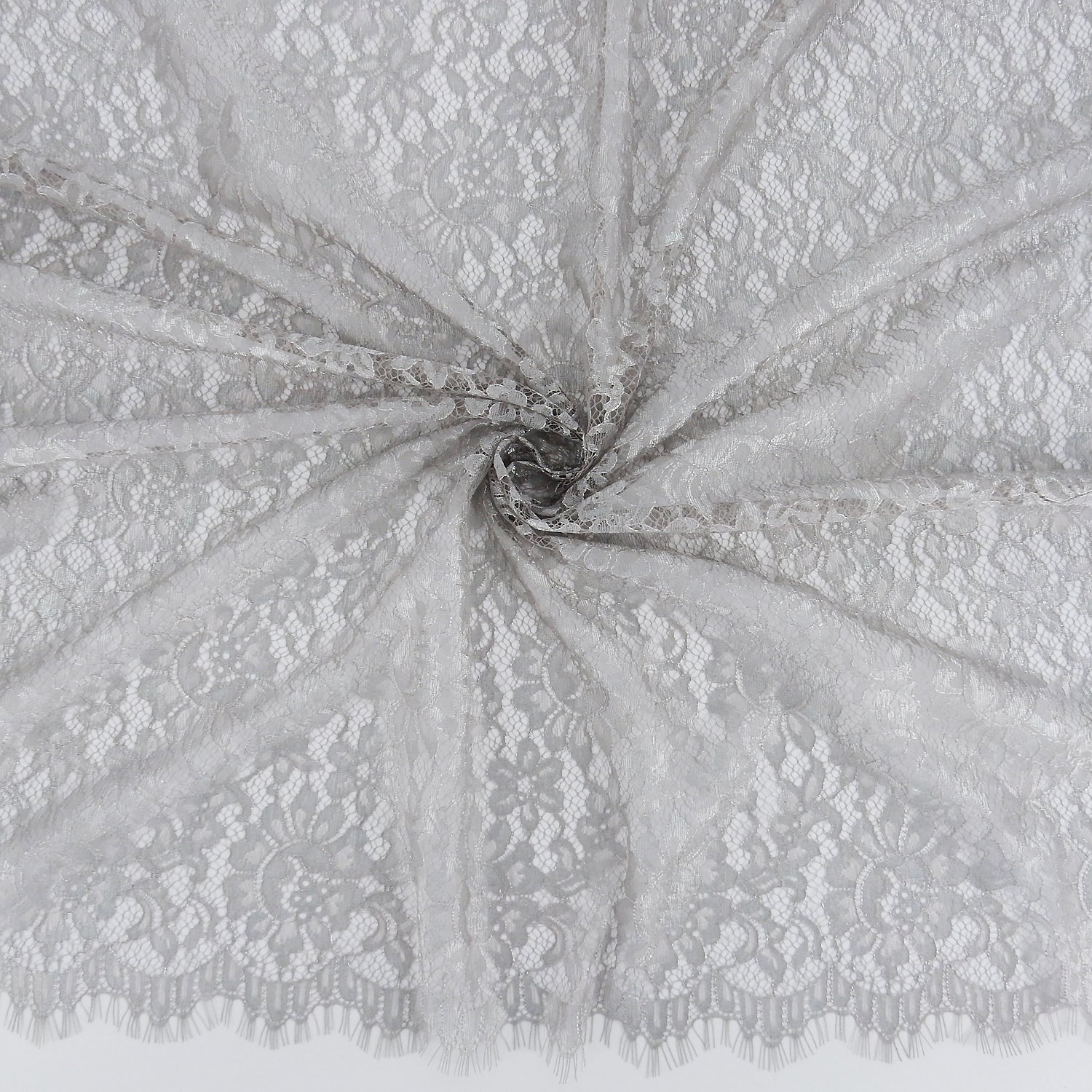 Double Scalloped Eyelash Border Klauber Lace Fabric 3861 Sandstone/Silver
