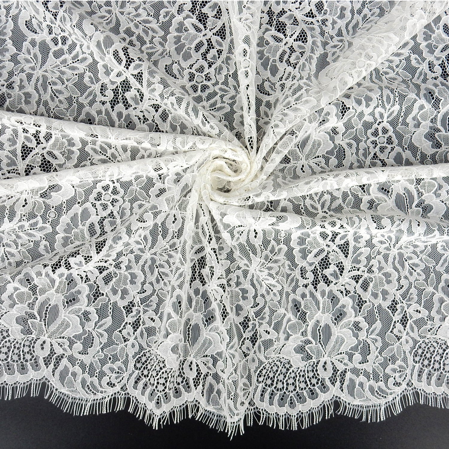 Double Scalloped Eyelash Border Klauber Lace Fabric 4000 Off White
