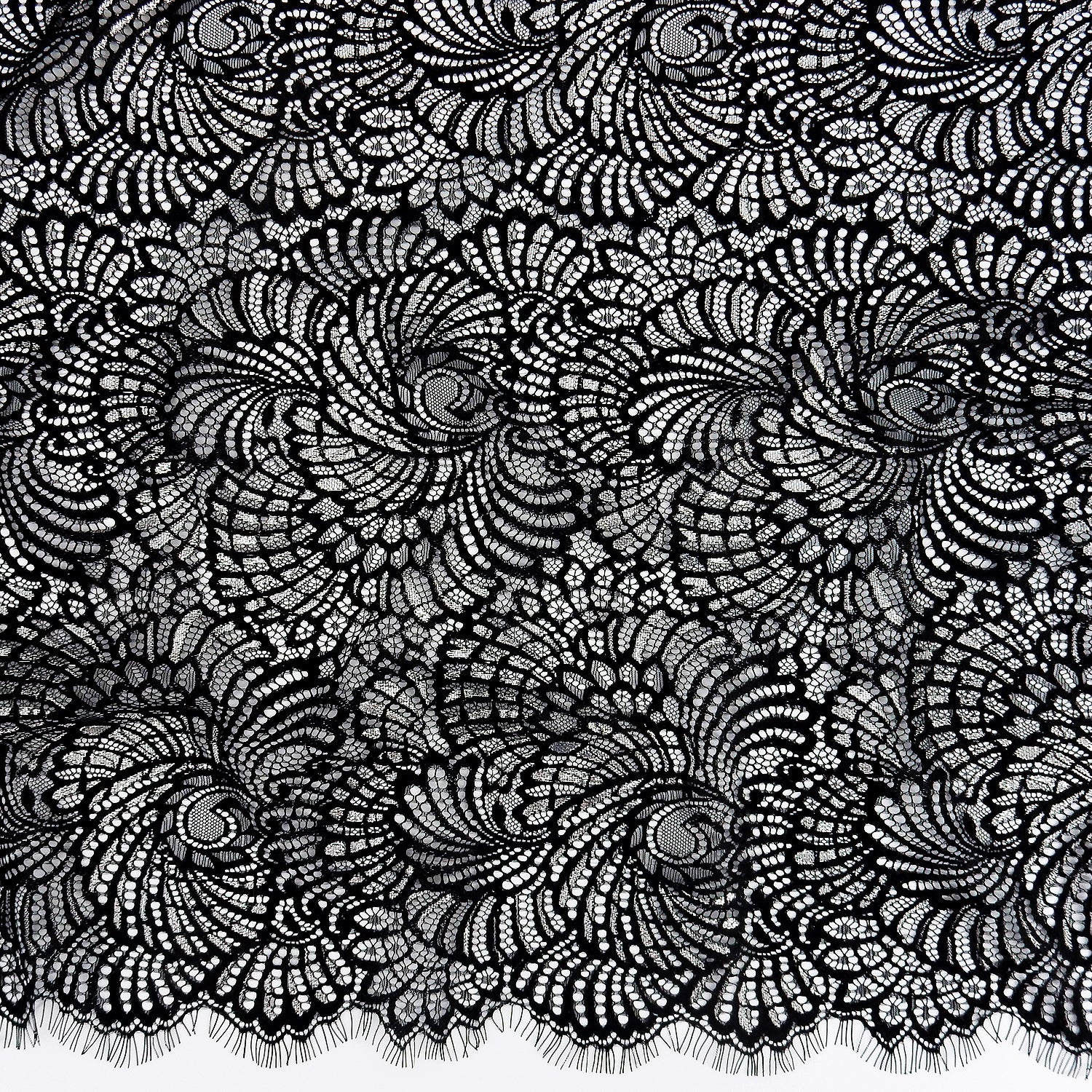 Metallic Double Scalloped Eyelash Border Klauber Lace Fabric 4007 Black/Silver