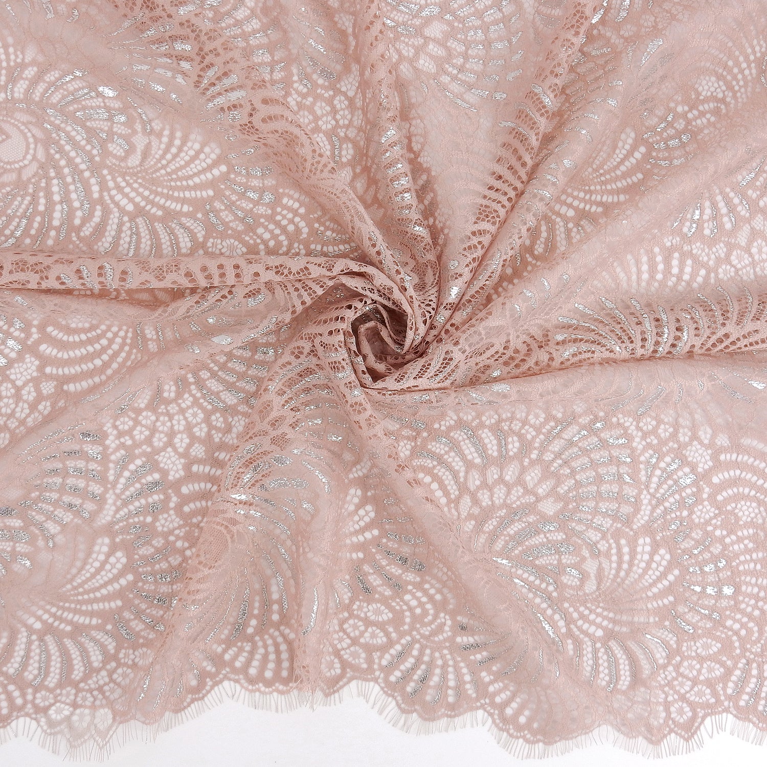 Metallic Double-Sided Eyelash Border Klauber Lace Fabric 4007 Blush/Silver