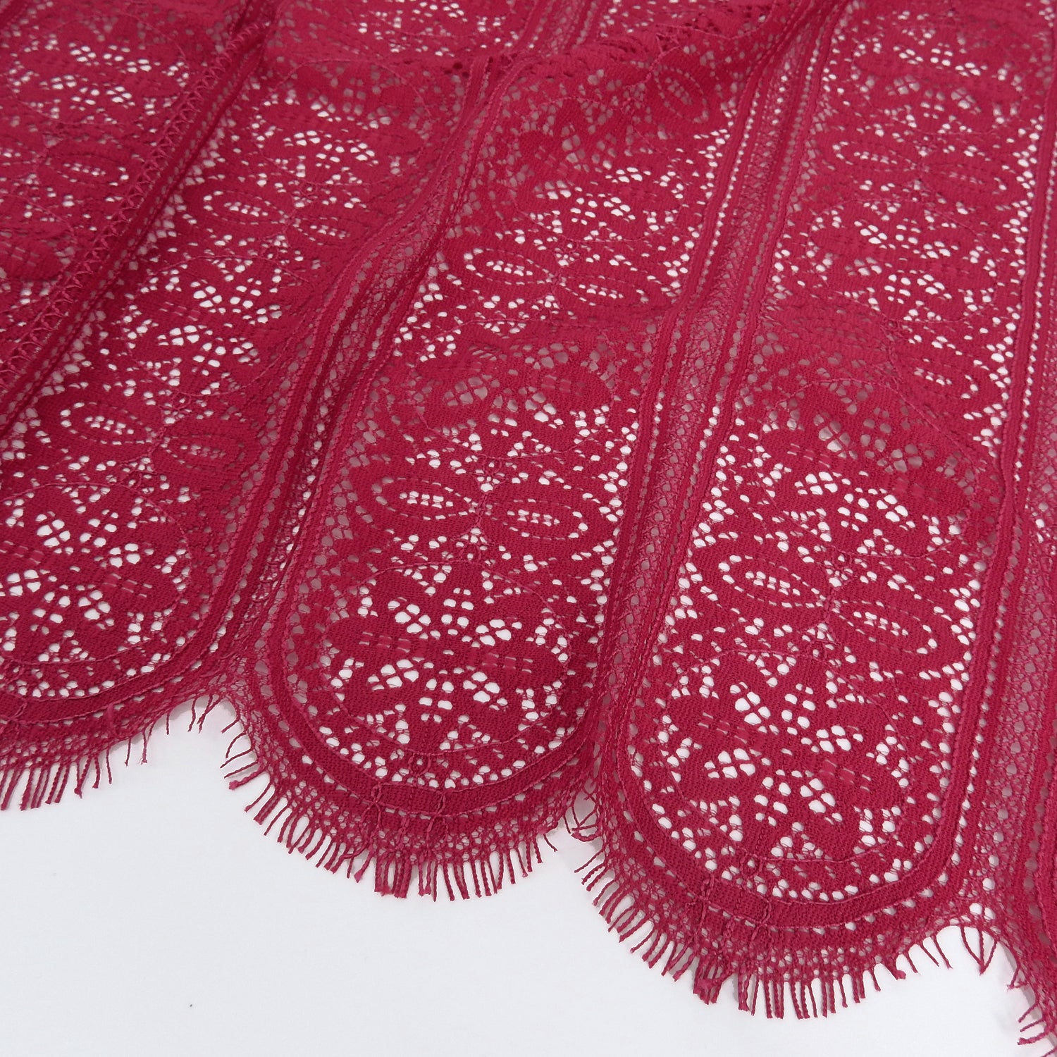 Double Scalloped Eyelash Border Klauber Lace Fabric 4026 Red Bug
