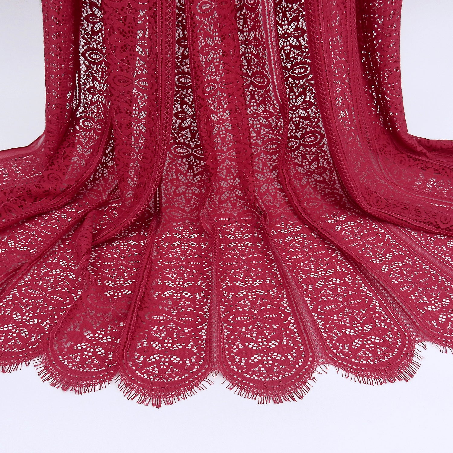 Double Scalloped Eyelash Border Klauber Lace Fabric 4026 Red Bug