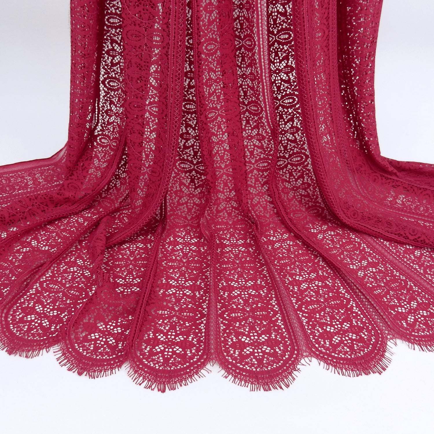 Double Scalloped Eyelash Border Klauber Lace Fabric 4026 Red Bug