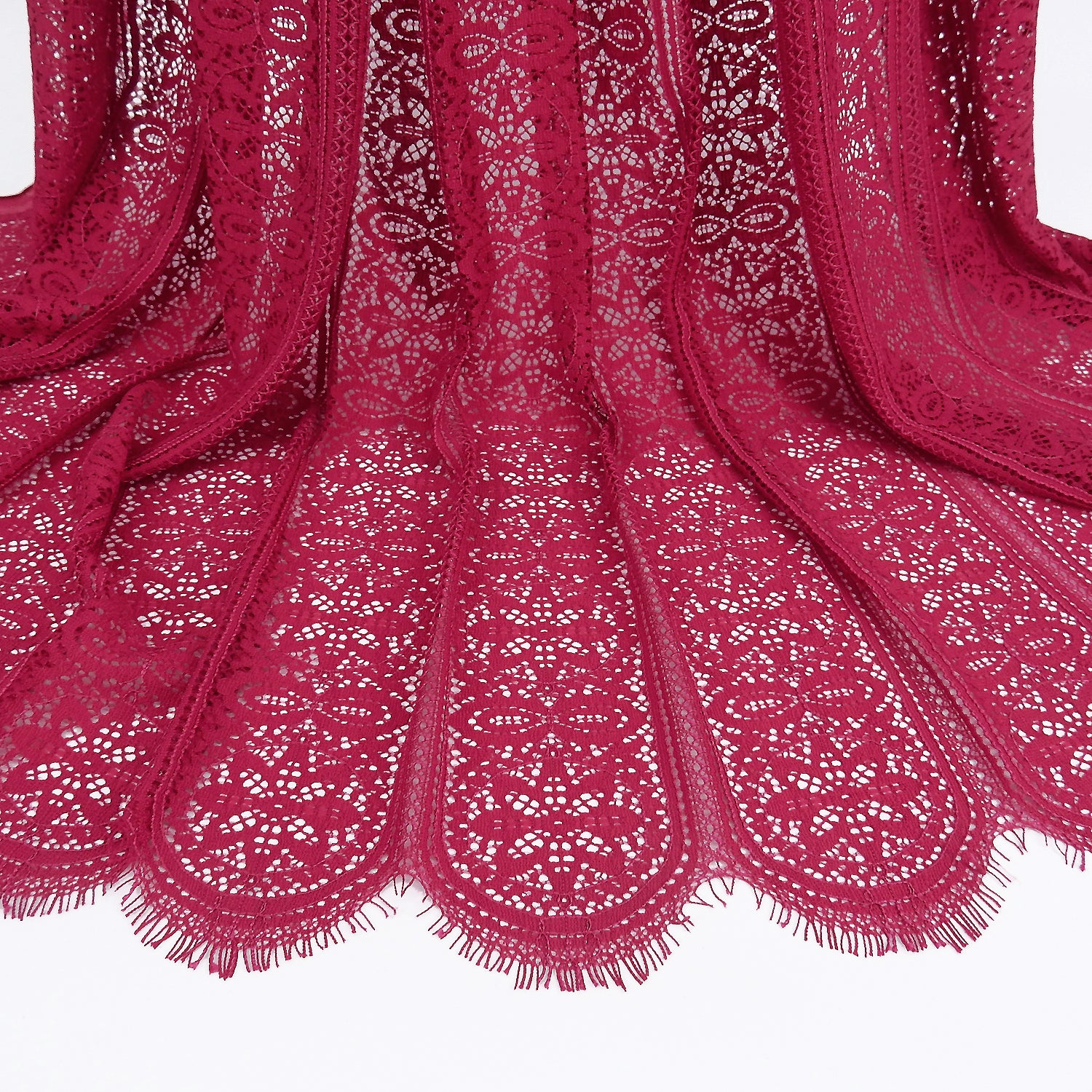 Double Scalloped Eyelash Border Klauber Lace Fabric 4026 Red Bug