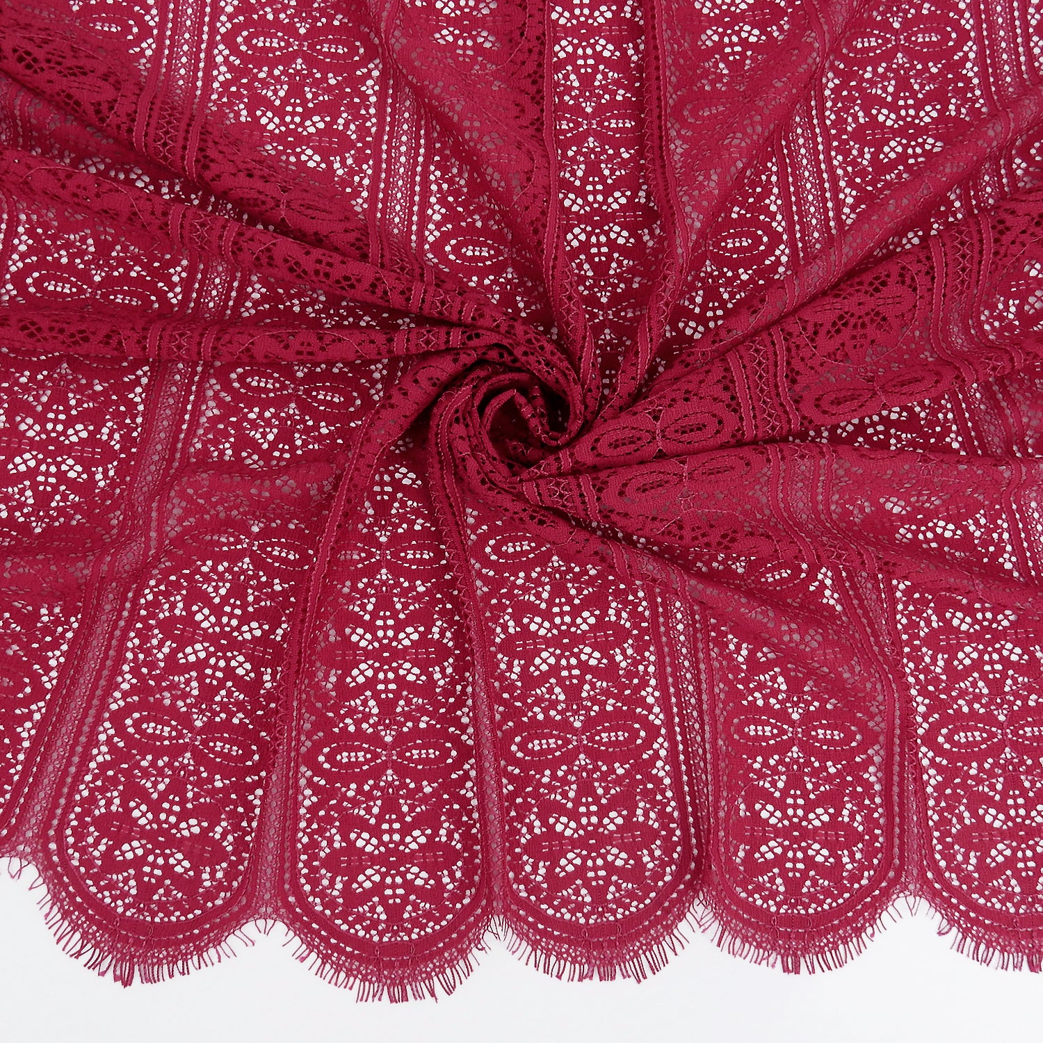 Double Scalloped Eyelash Border Klauber Lace Fabric 4026 Red Bug
