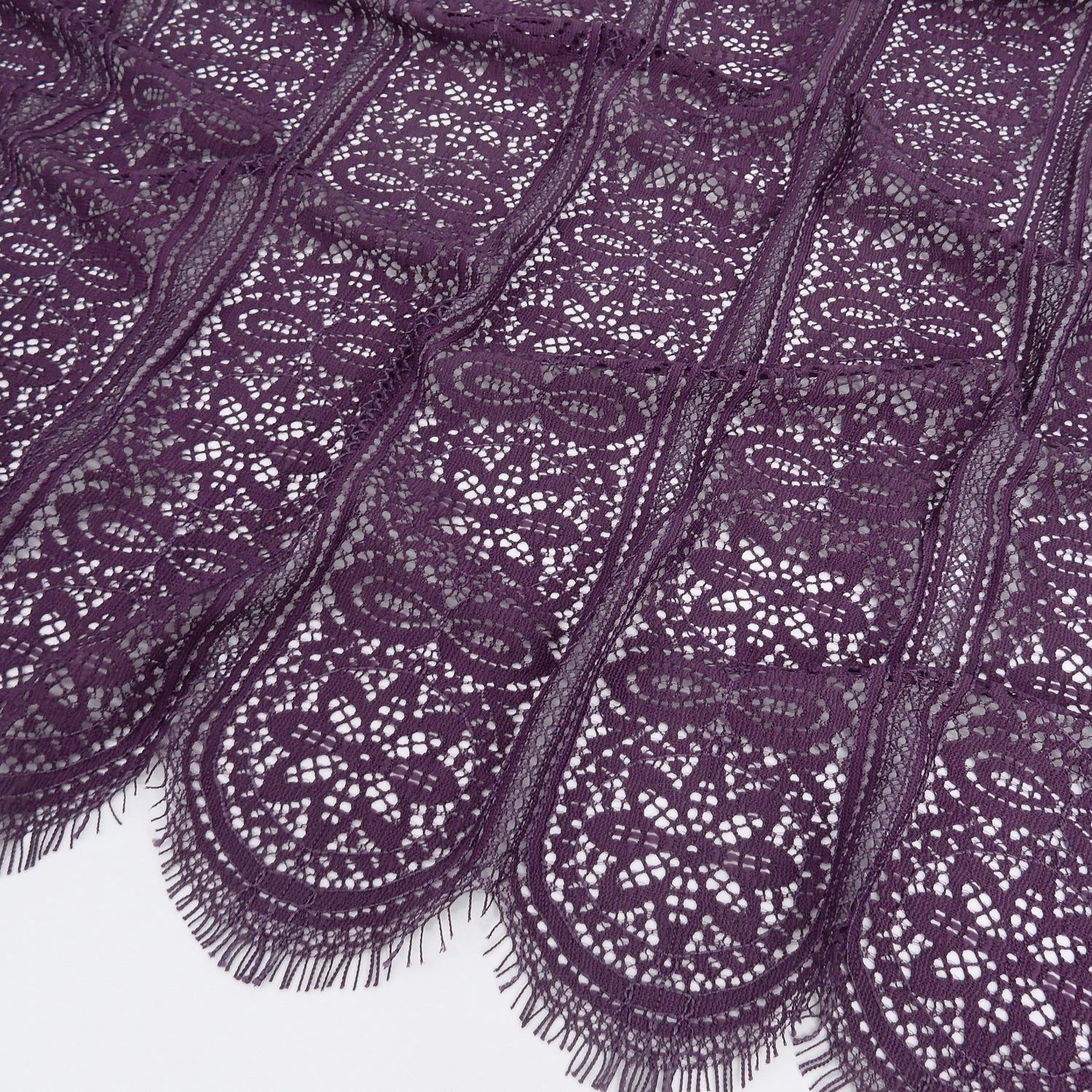 Double Scalloped Eyelash Border Klauber Lace Fabric 4026 Shadow Purple