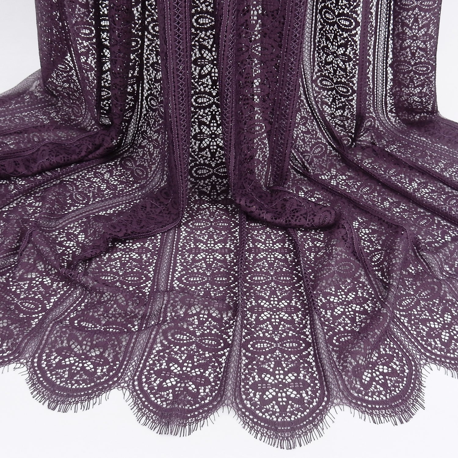 Double Scalloped Eyelash Border Klauber Lace Fabric 4026 Shadow Purple