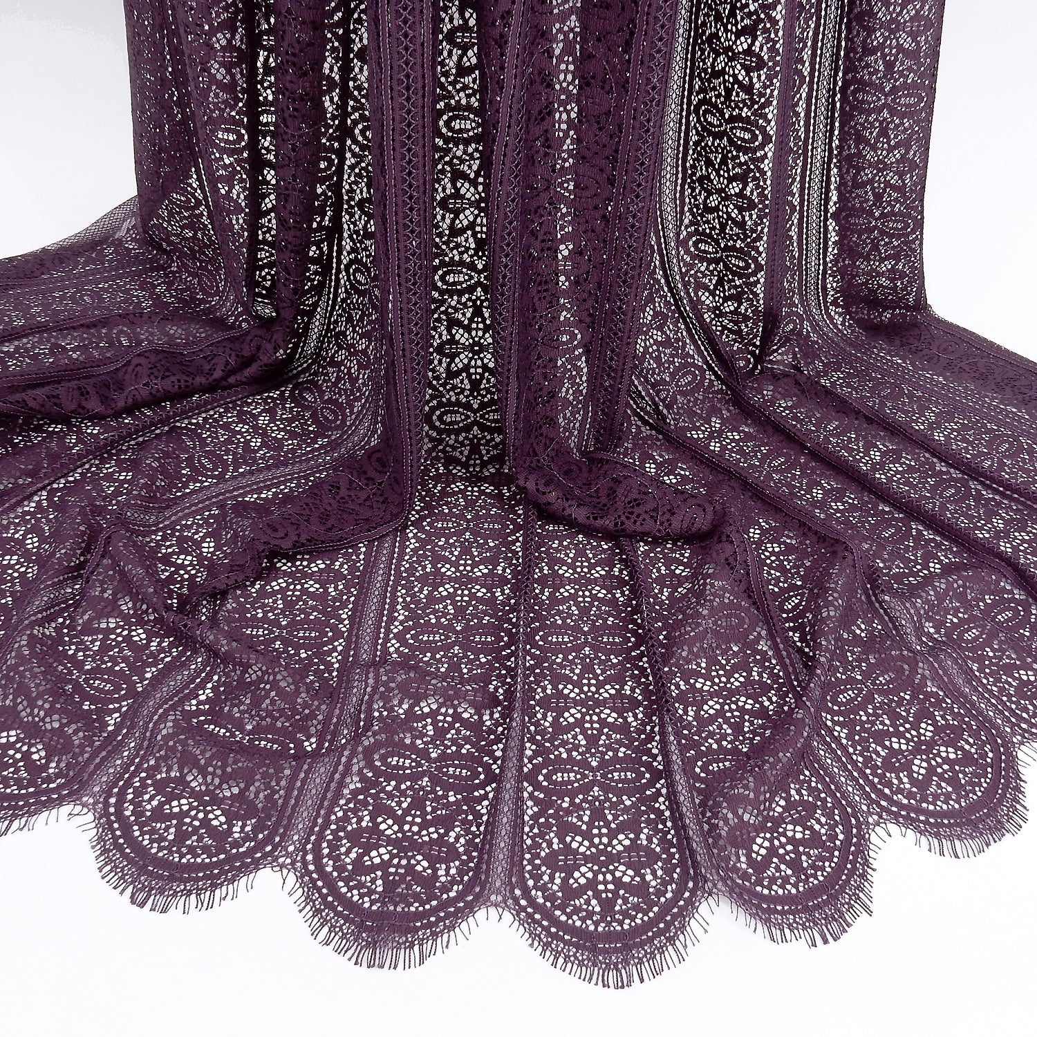 Double Scalloped Eyelash Border Klauber Lace Fabric 4026 Shadow Purple
