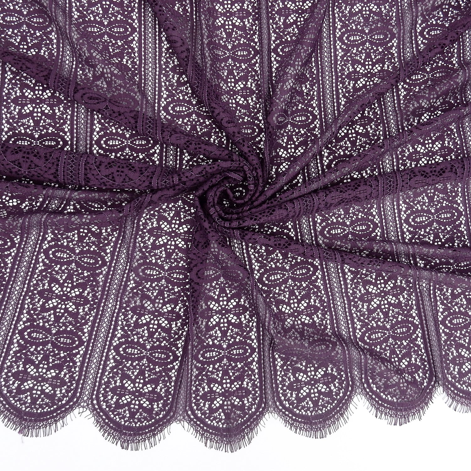 Double Scalloped Eyelash Border Klauber Lace Fabric 4026 Shadow Purple