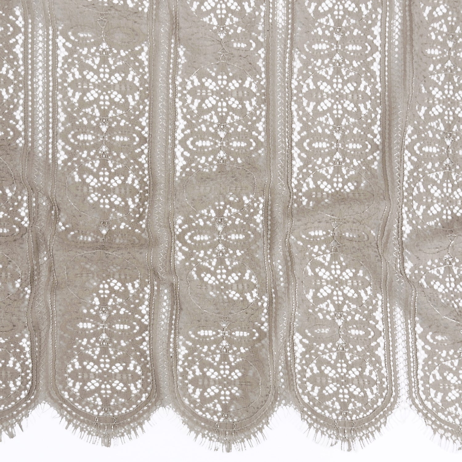 Double Scalloped Eyelash Border Klauber Lace Fabric 4026 Taupe