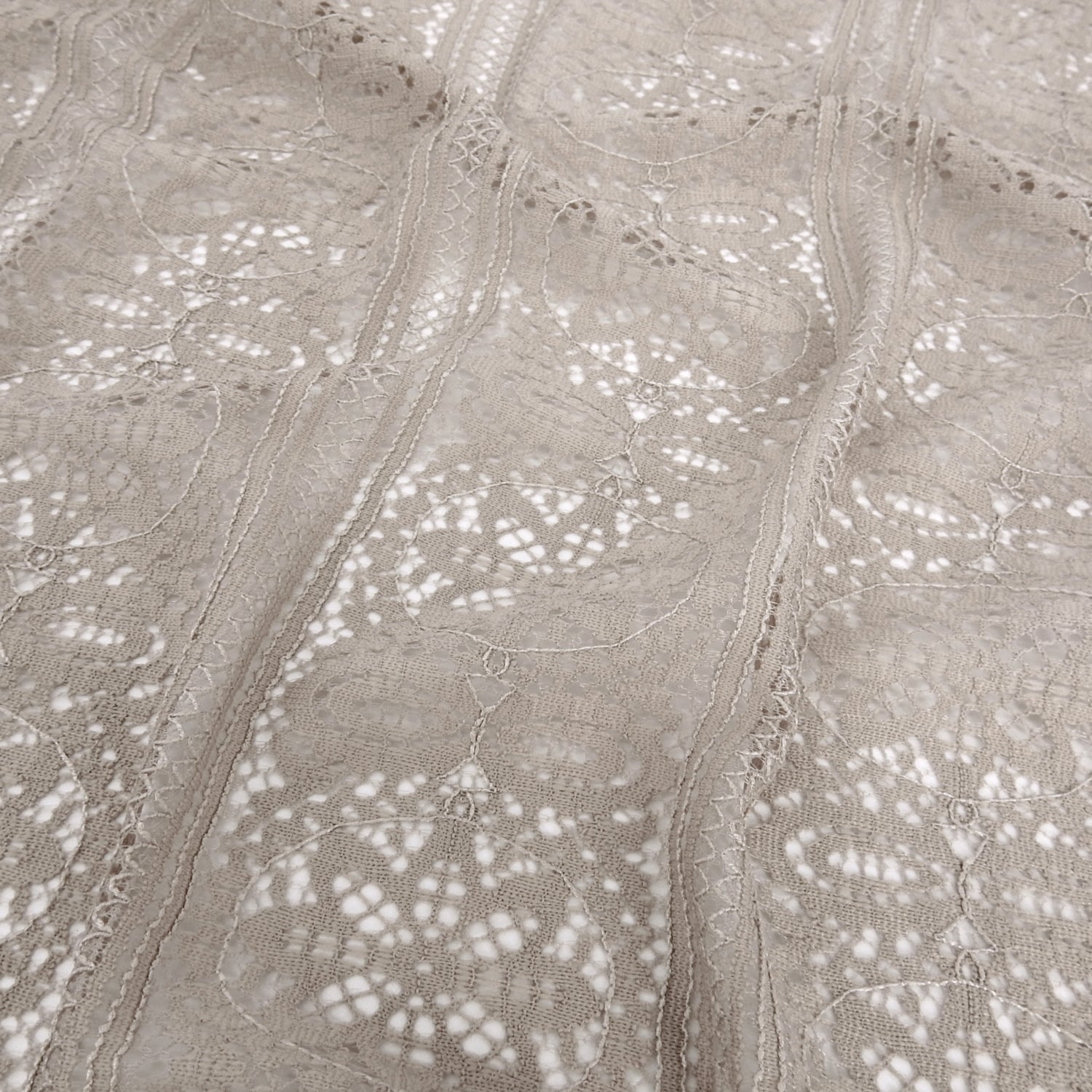 Double Scalloped Eyelash Border Klauber Lace Fabric 4026 Taupe