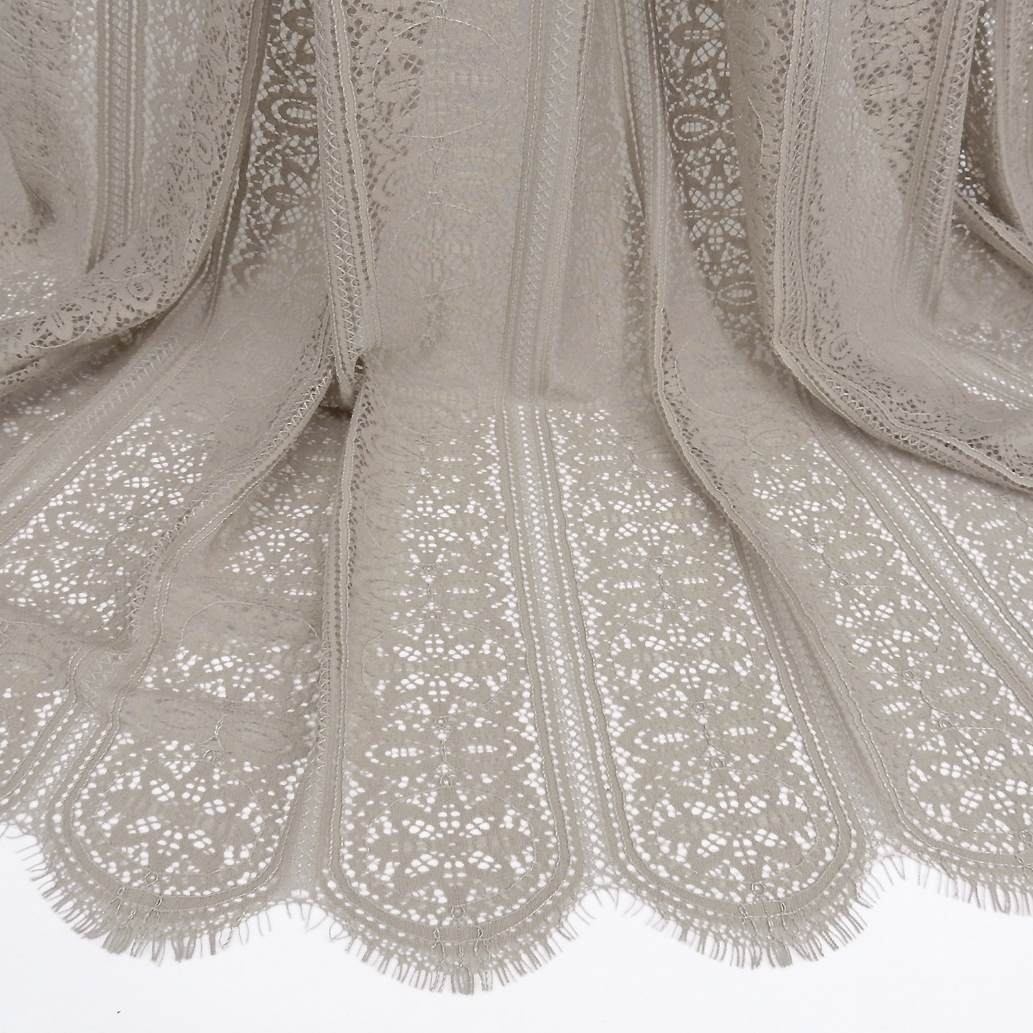 Double Scalloped Eyelash Border Klauber Lace Fabric 4026 Taupe