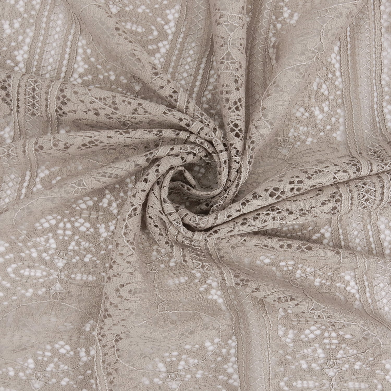 Double Scalloped Eyelash Border Klauber Lace Fabric 4026 Taupe