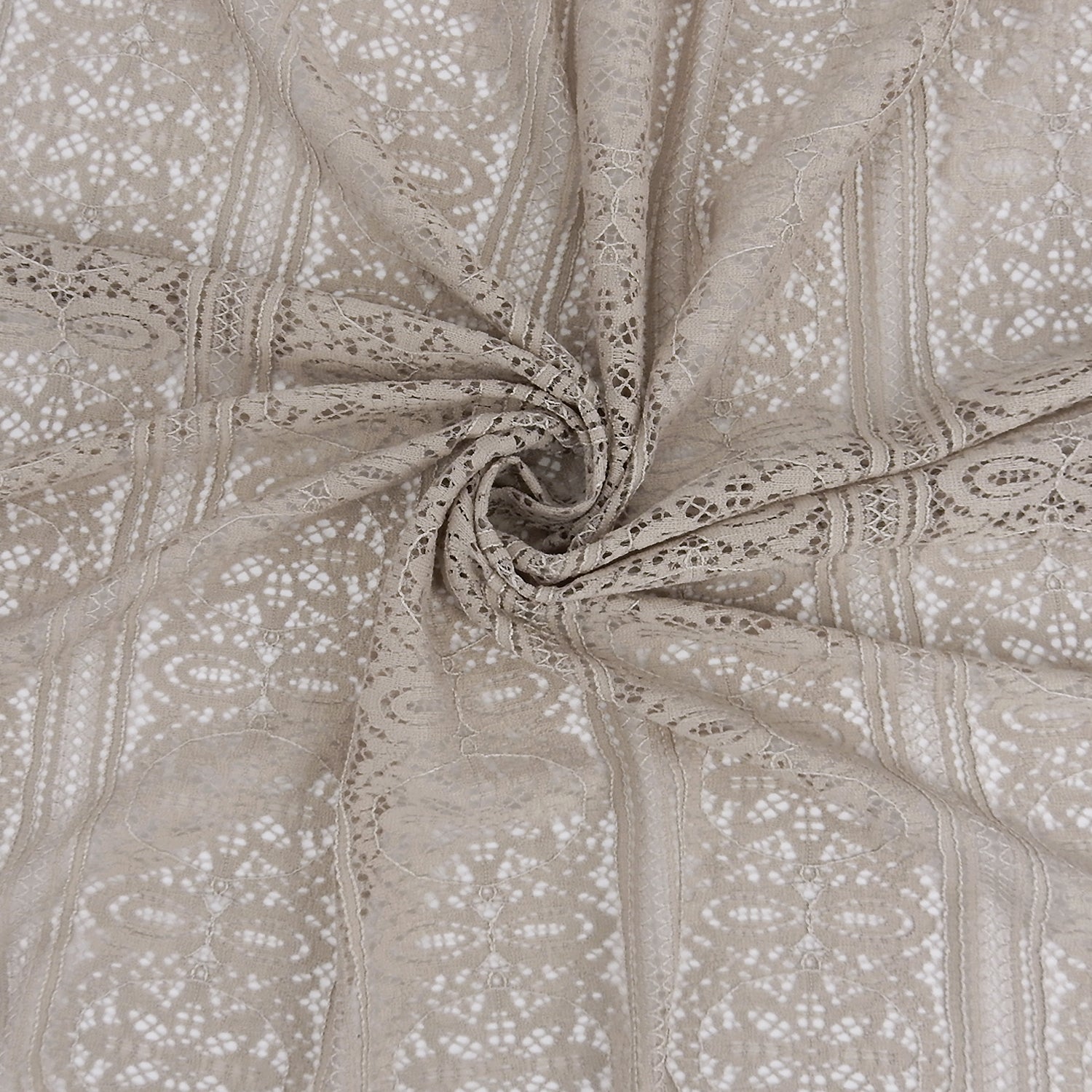 Double Scalloped Eyelash Border Klauber Lace Fabric 4026 Taupe