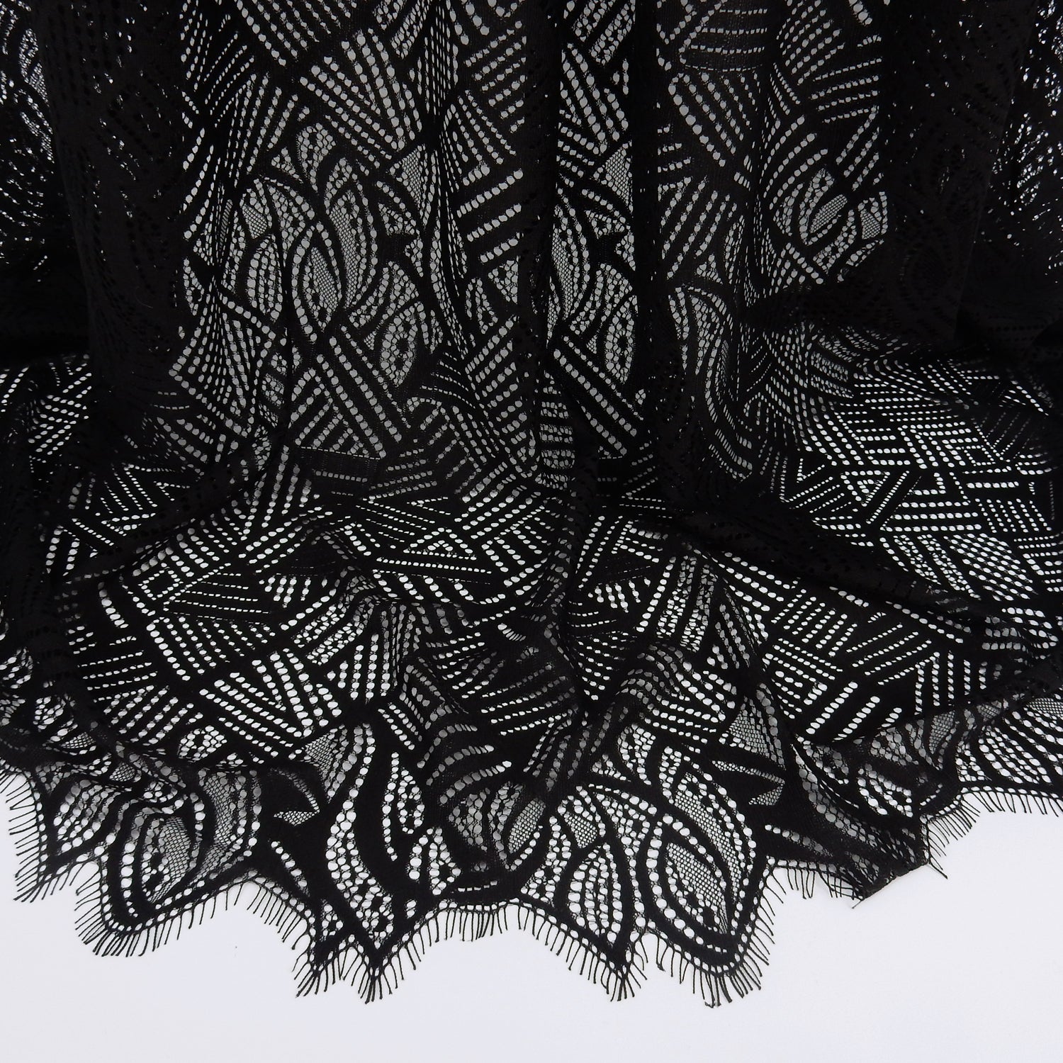 Double Scalloped Eyelash Border Klauber Lace Fabric 4028 Black