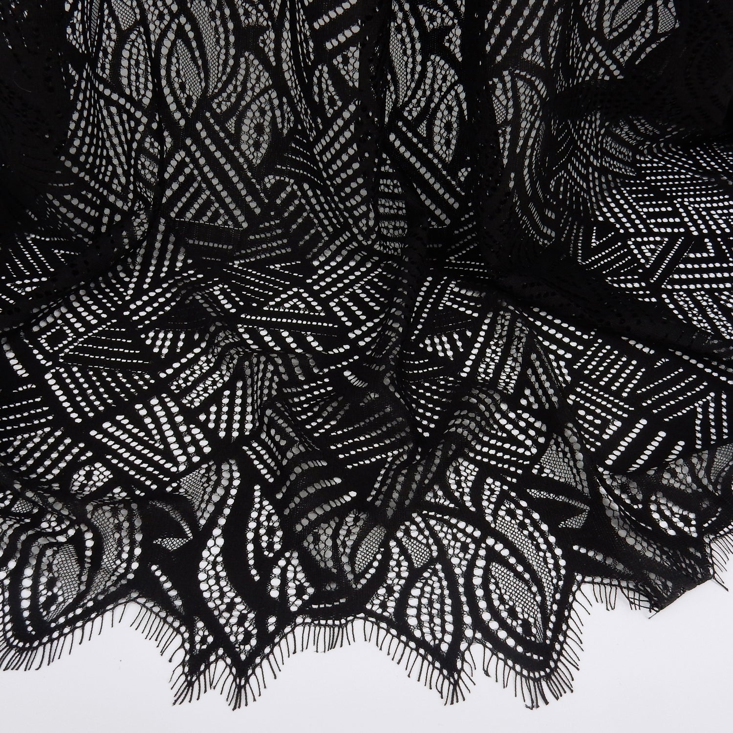 Double Scalloped Eyelash Border Klauber Lace Fabric 4028 Black