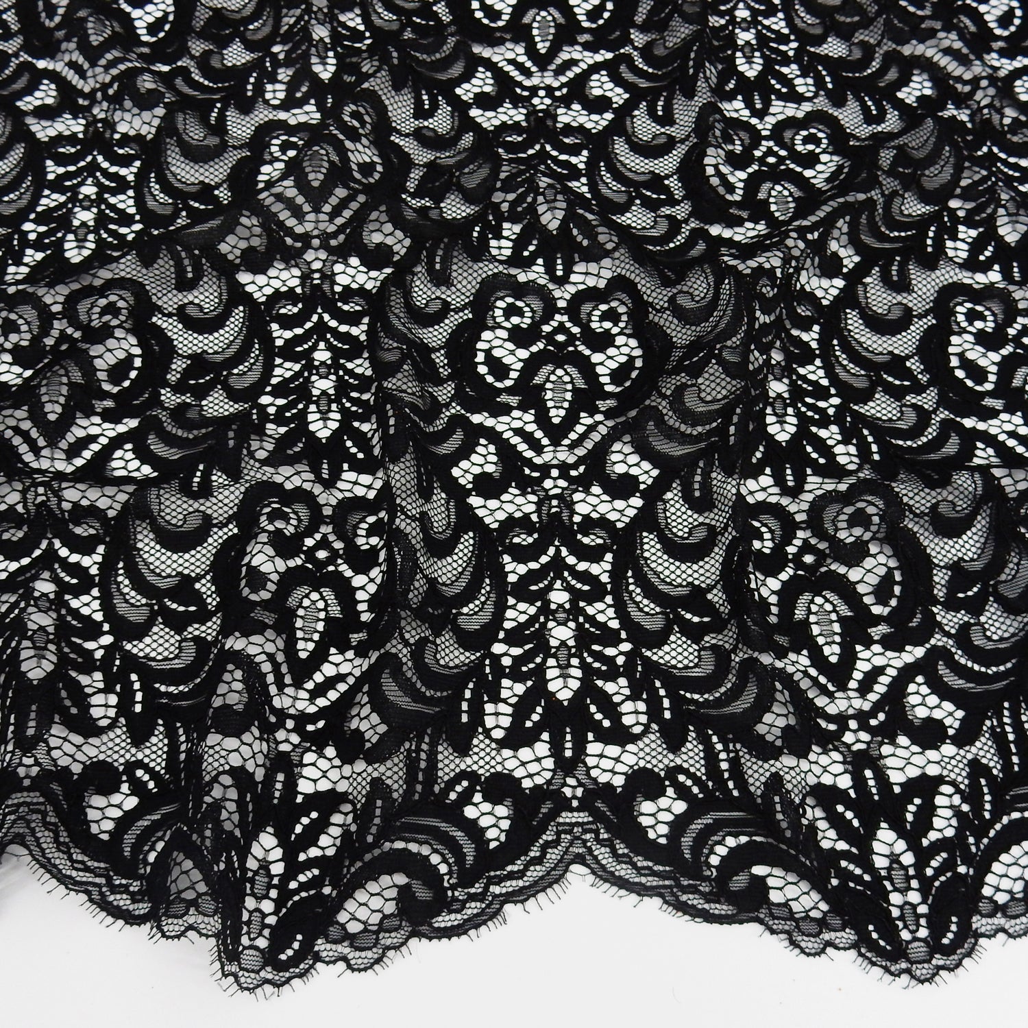 Double Scalloped Eyelash Border Klauber Lace Fabric 4050 Black