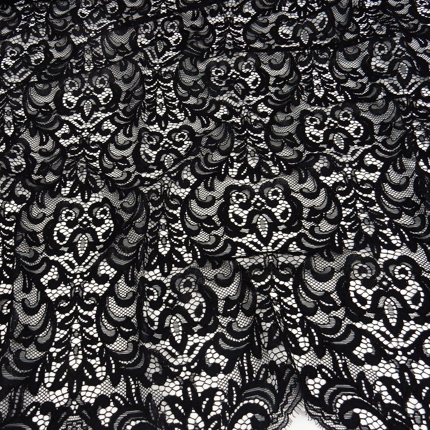 Double Scalloped Eyelash Border Klauber Lace Fabric 4050 Black