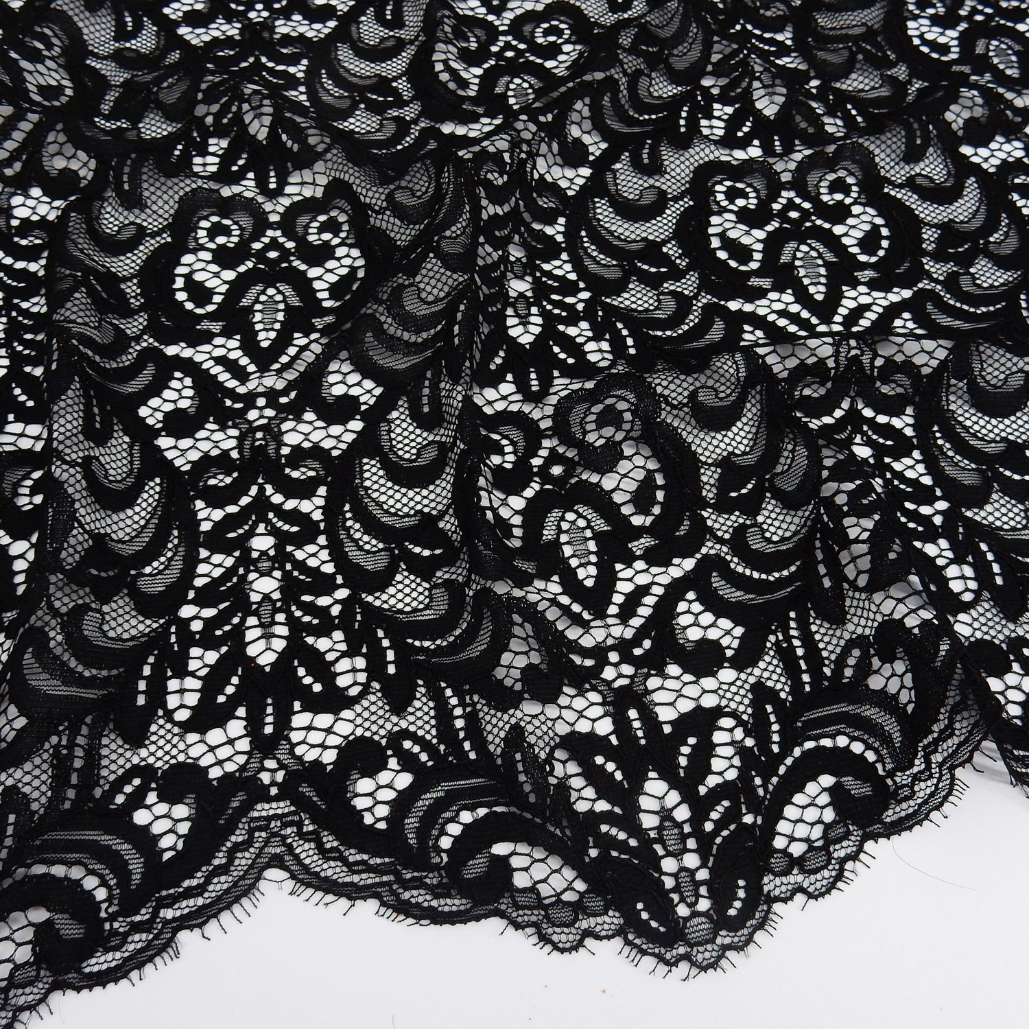 Double Scalloped Eyelash Border Klauber Lace Fabric 4050 Black