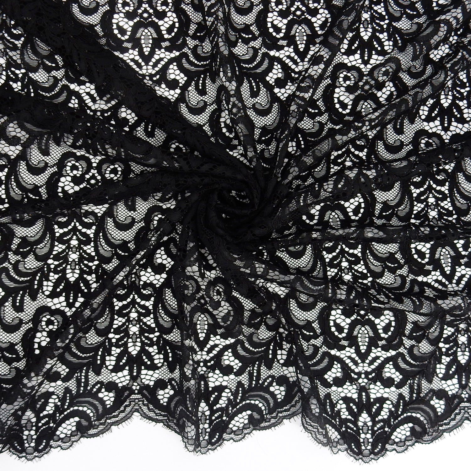 Double Scalloped Eyelash Border Klauber Lace Fabric 4050 Black