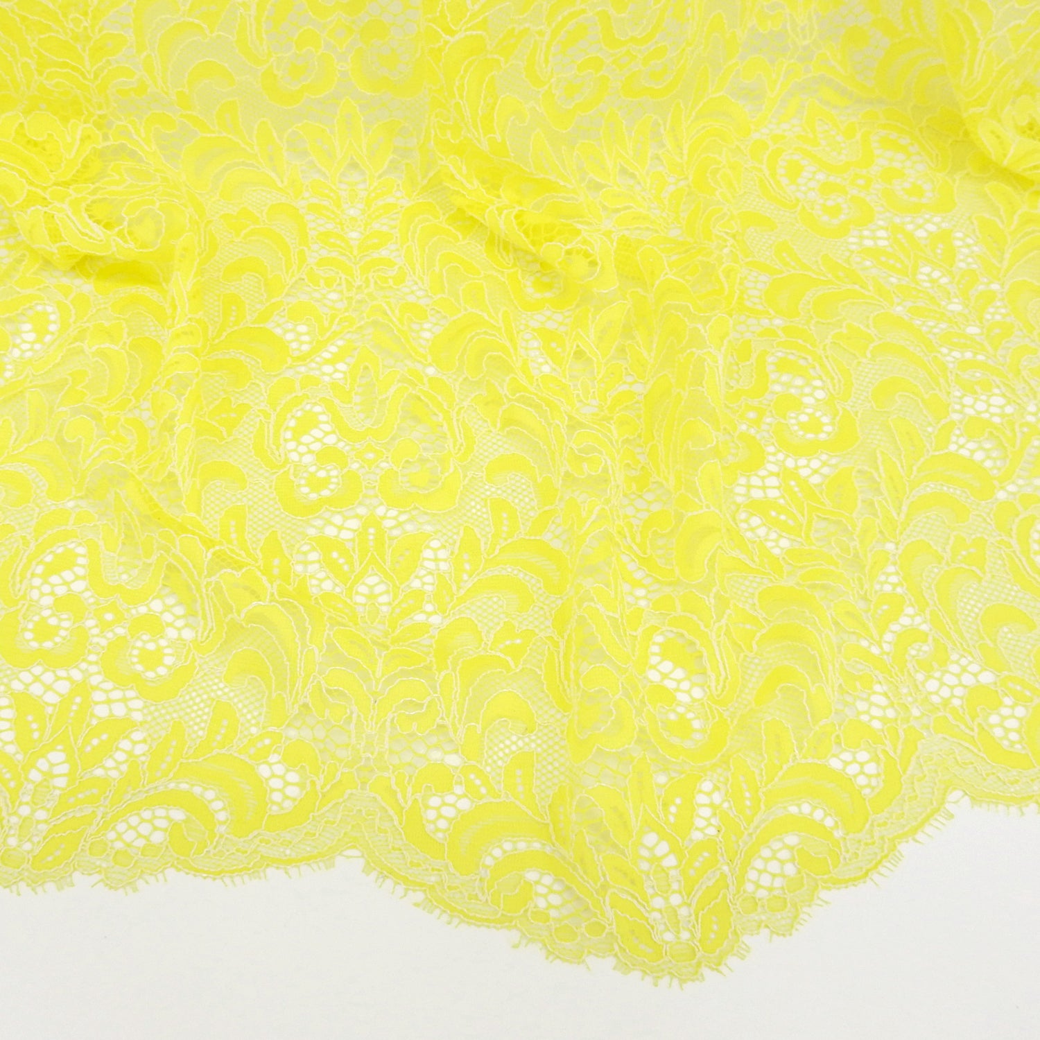 Double Scalloped Eyelash Border Klauber Lace Fabric 4050 Yellow/Ivory