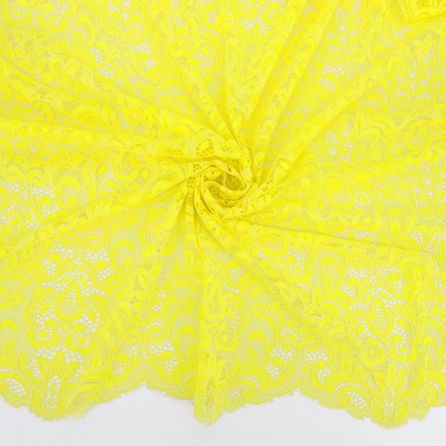 Double Scalloped Eyelash Border Klauber Lace Fabric 4050 Yellow/Ivory