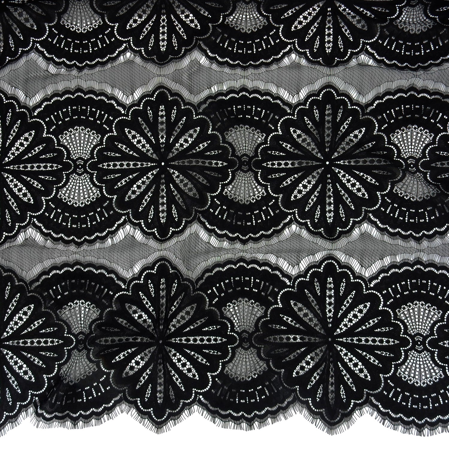 Double Scalloped Eyelash Border Klauber Lace Fabric 4055 Black
