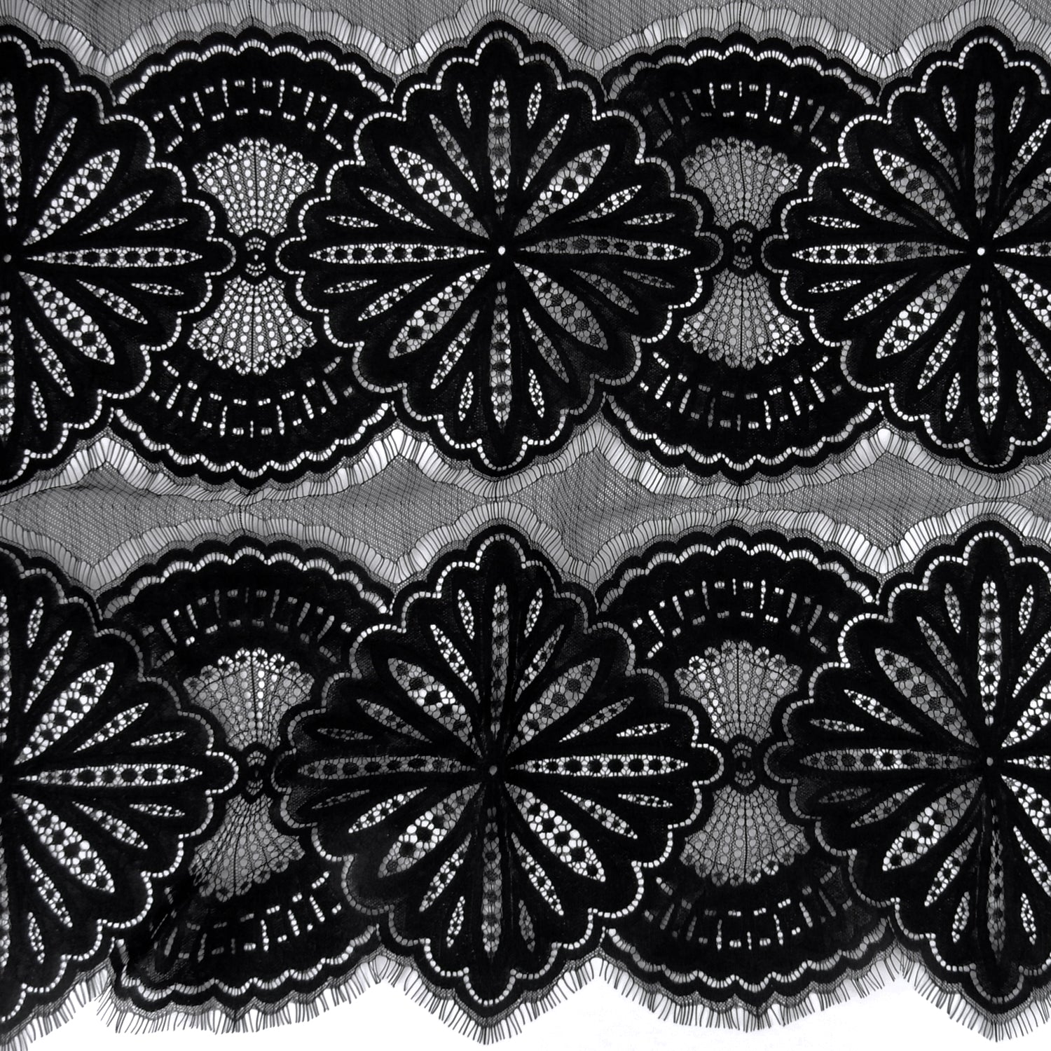 Double Scalloped Eyelash Border Klauber Lace Fabric 4055 Black