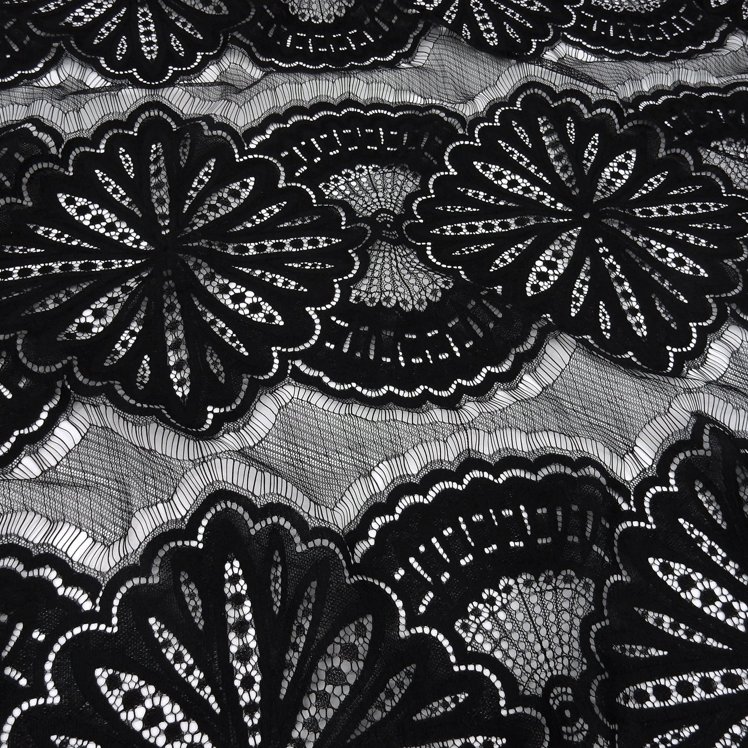 Double Scalloped Eyelash Border Klauber Lace Fabric 4055 Black