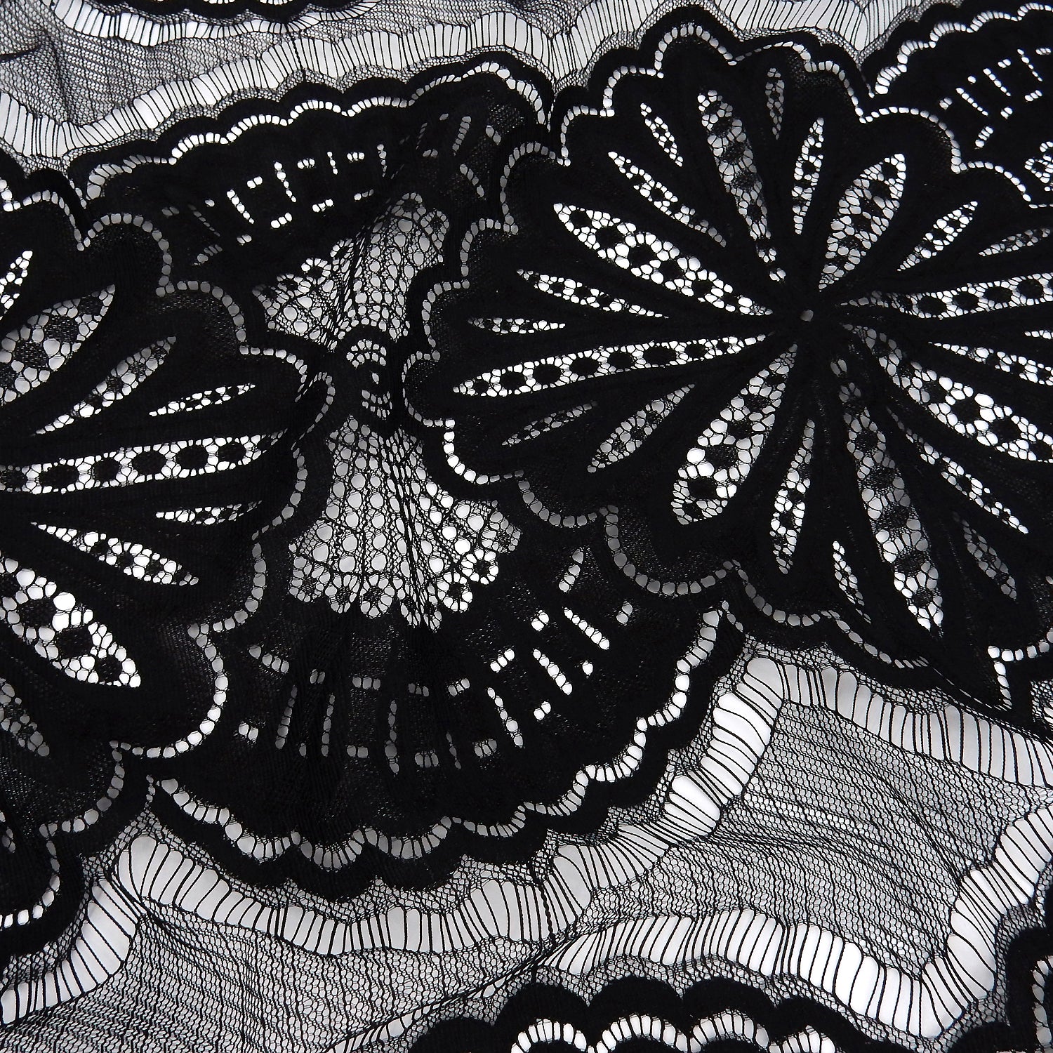 Double Scalloped Eyelash Border Klauber Lace Fabric 4055 Black
