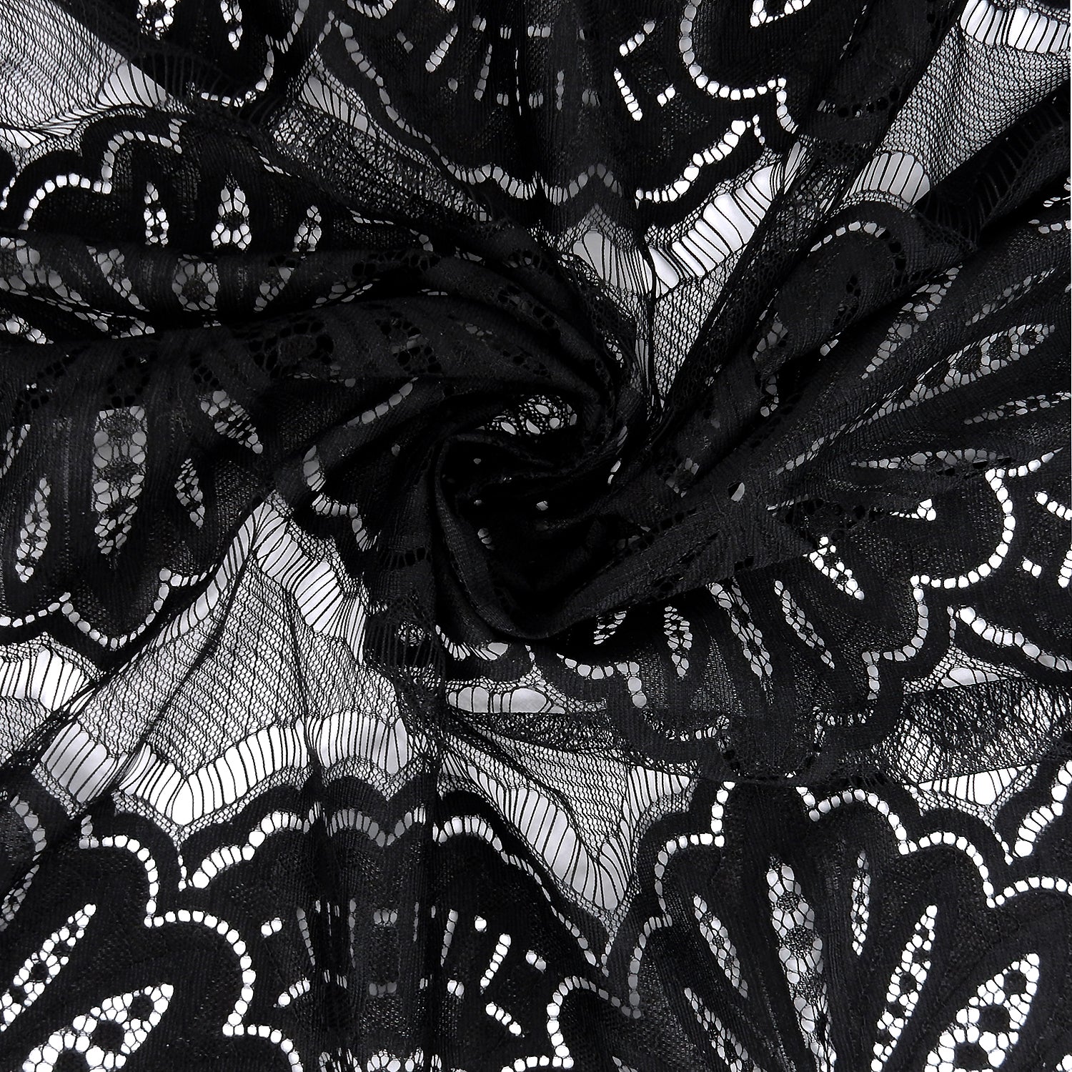 Double Scalloped Eyelash Border Klauber Lace Fabric 4055 Black