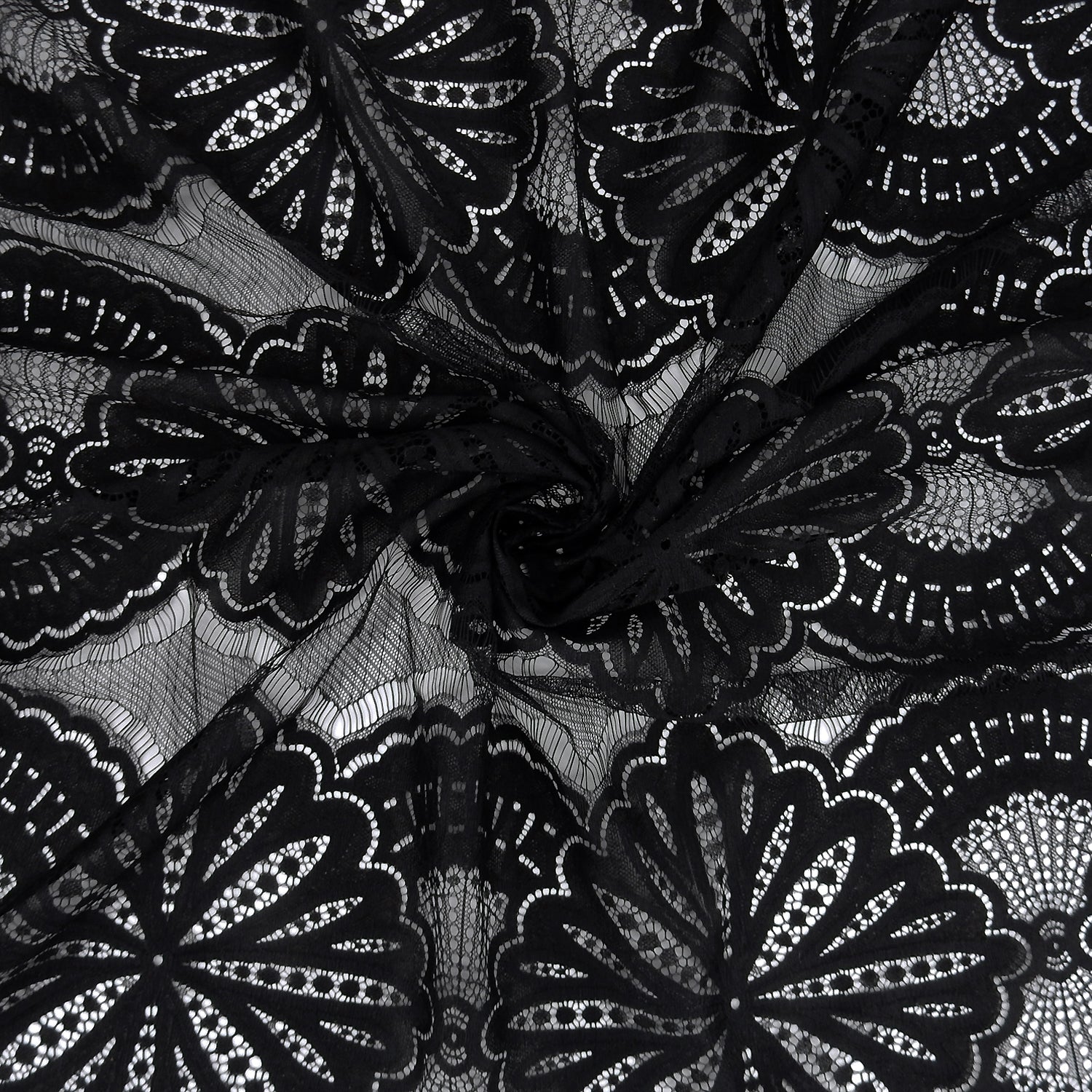 Double Scalloped Eyelash Border Klauber Lace Fabric 4055 Black