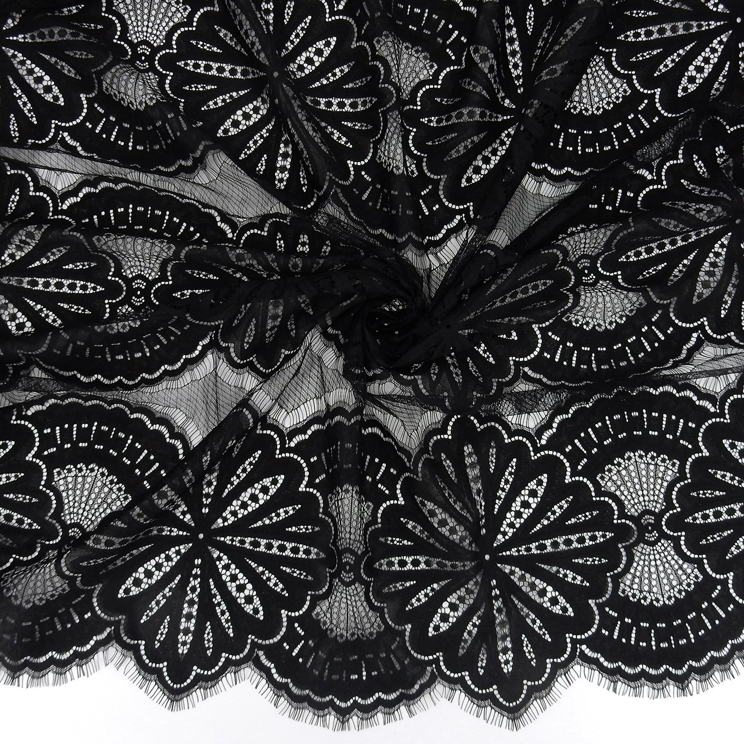 Double Scalloped Eyelash Border Klauber Lace Fabric 4055 Black